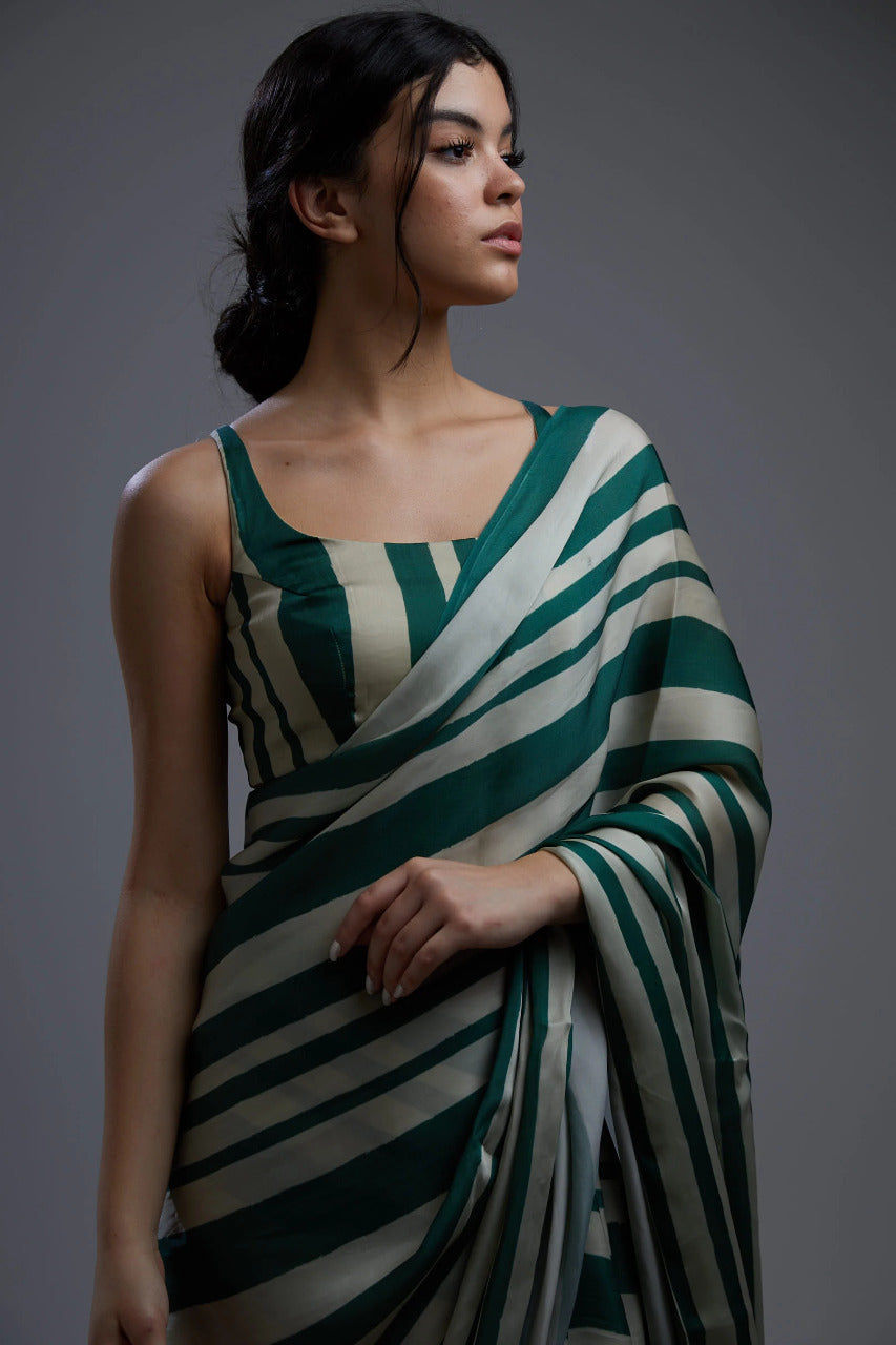 Soft Colors Designs of Japan Satin Saree With Satin Printed Blouse Piece