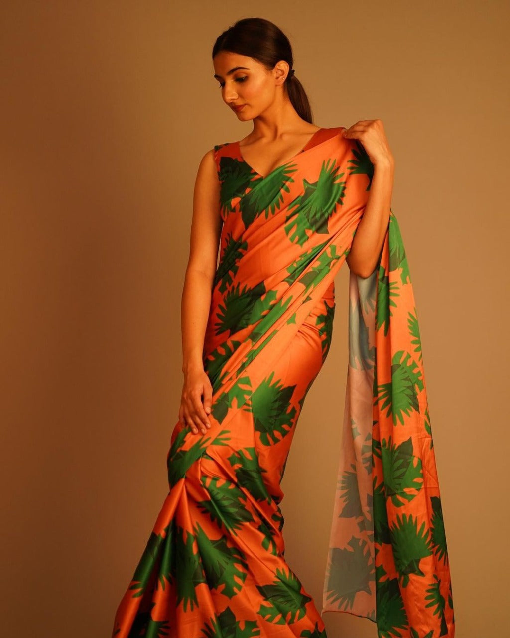 Special Sunset Colored Orange Satin Saree With Unstitched Blouse