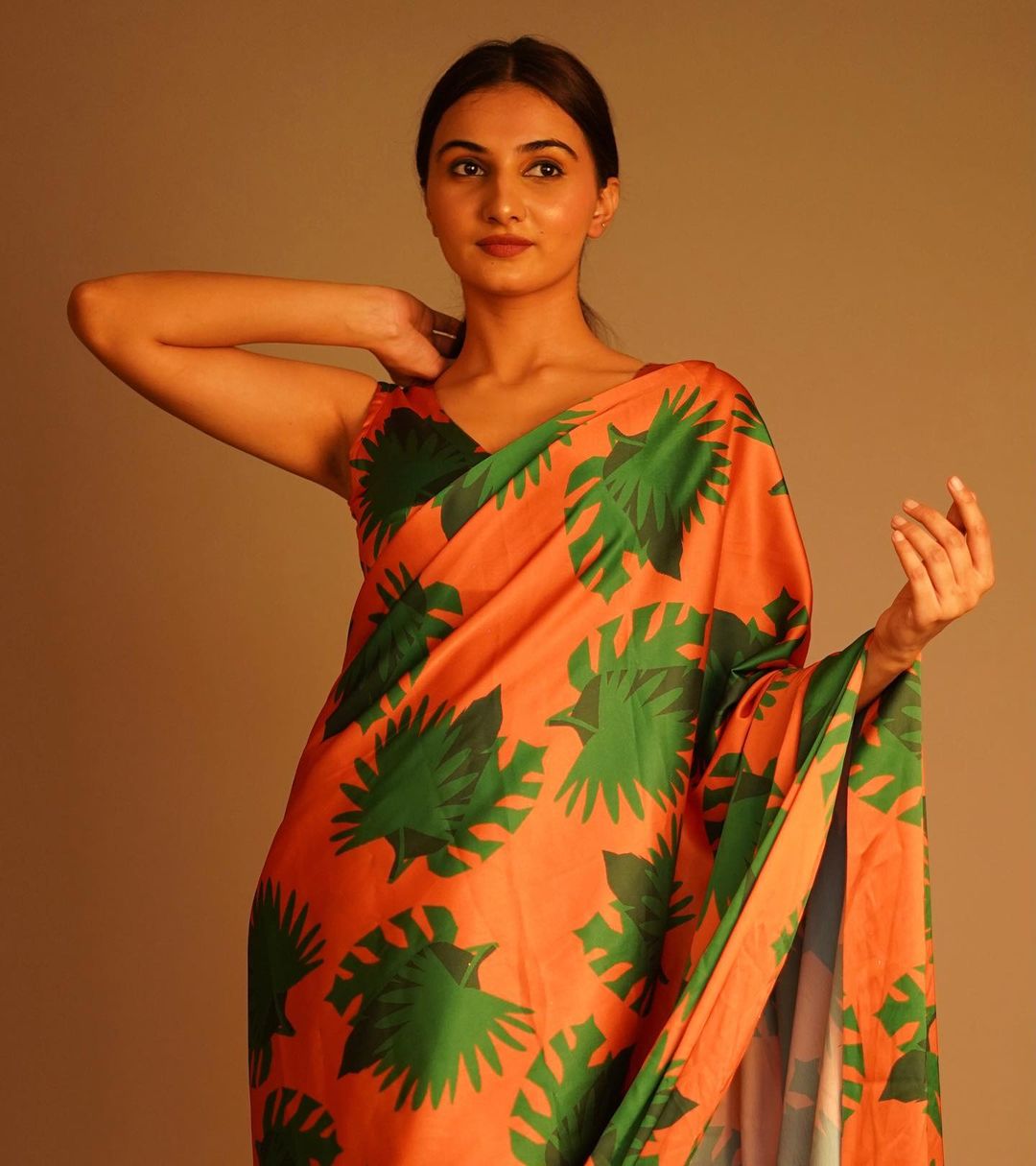 Special Sunset Colored Orange Satin Saree With Unstitched Blouse