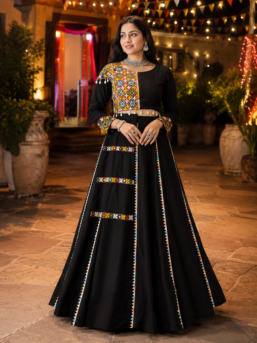 Fancy Design Gamthi and Real Mirror Work Chaniya Choli