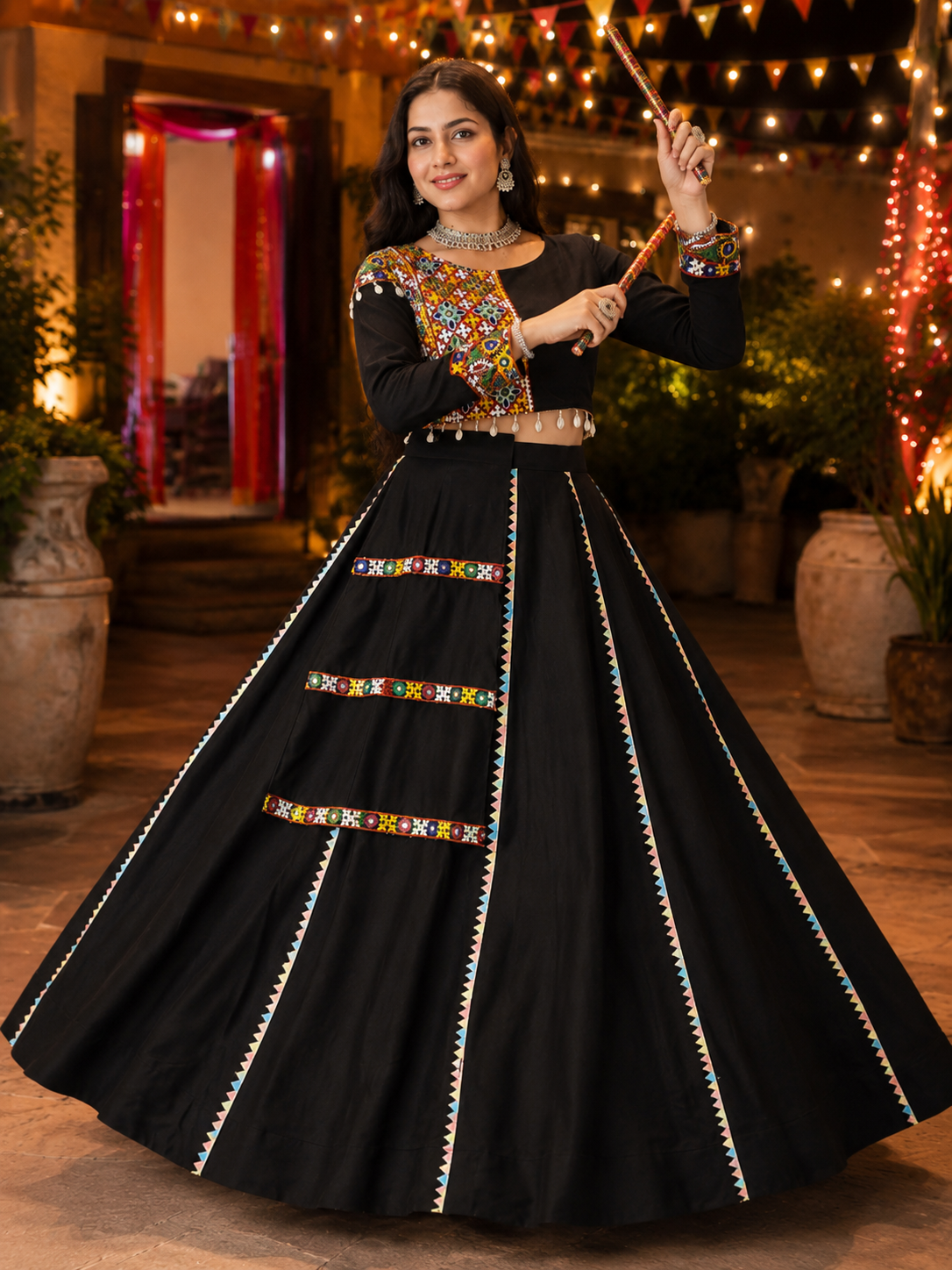 Fancy Design Gamthi and Real Mirror Work Chaniya Choli