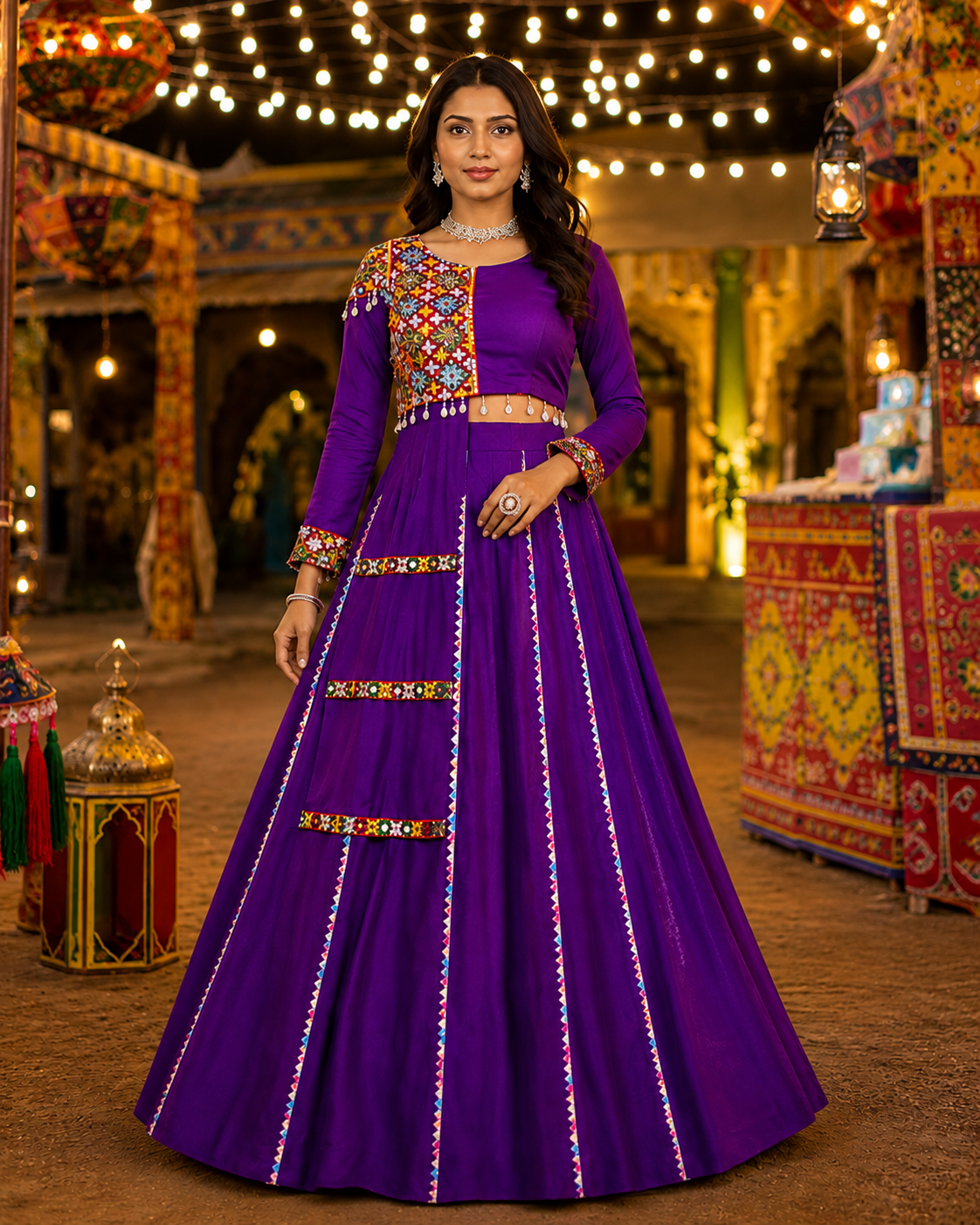 Fancy Design Gamthi and Real Mirror Work Chaniya Choli