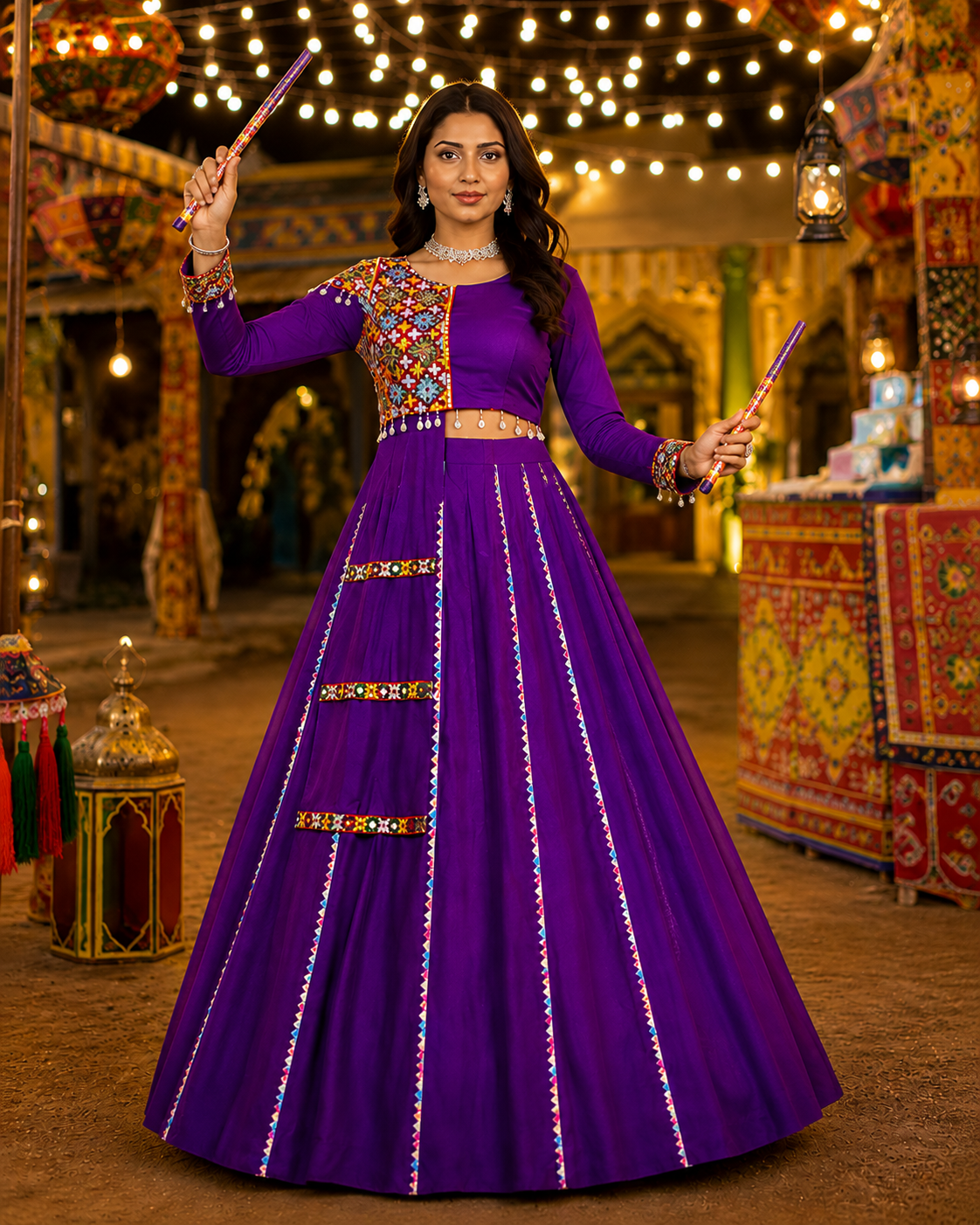 Fancy Design Gamthi and Real Mirror Work Chaniya Choli