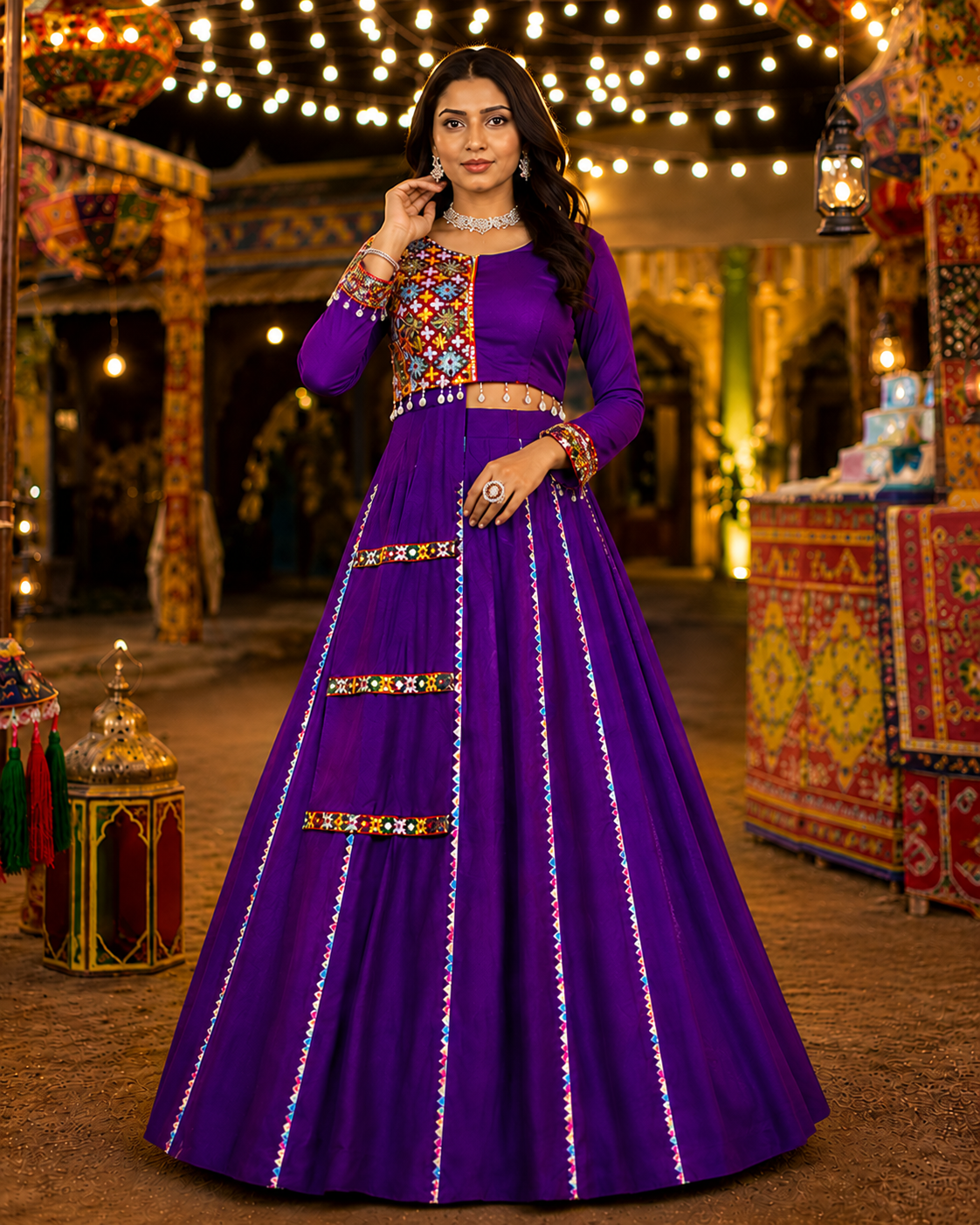 Fancy Design Gamthi and Real Mirror Work Chaniya Choli