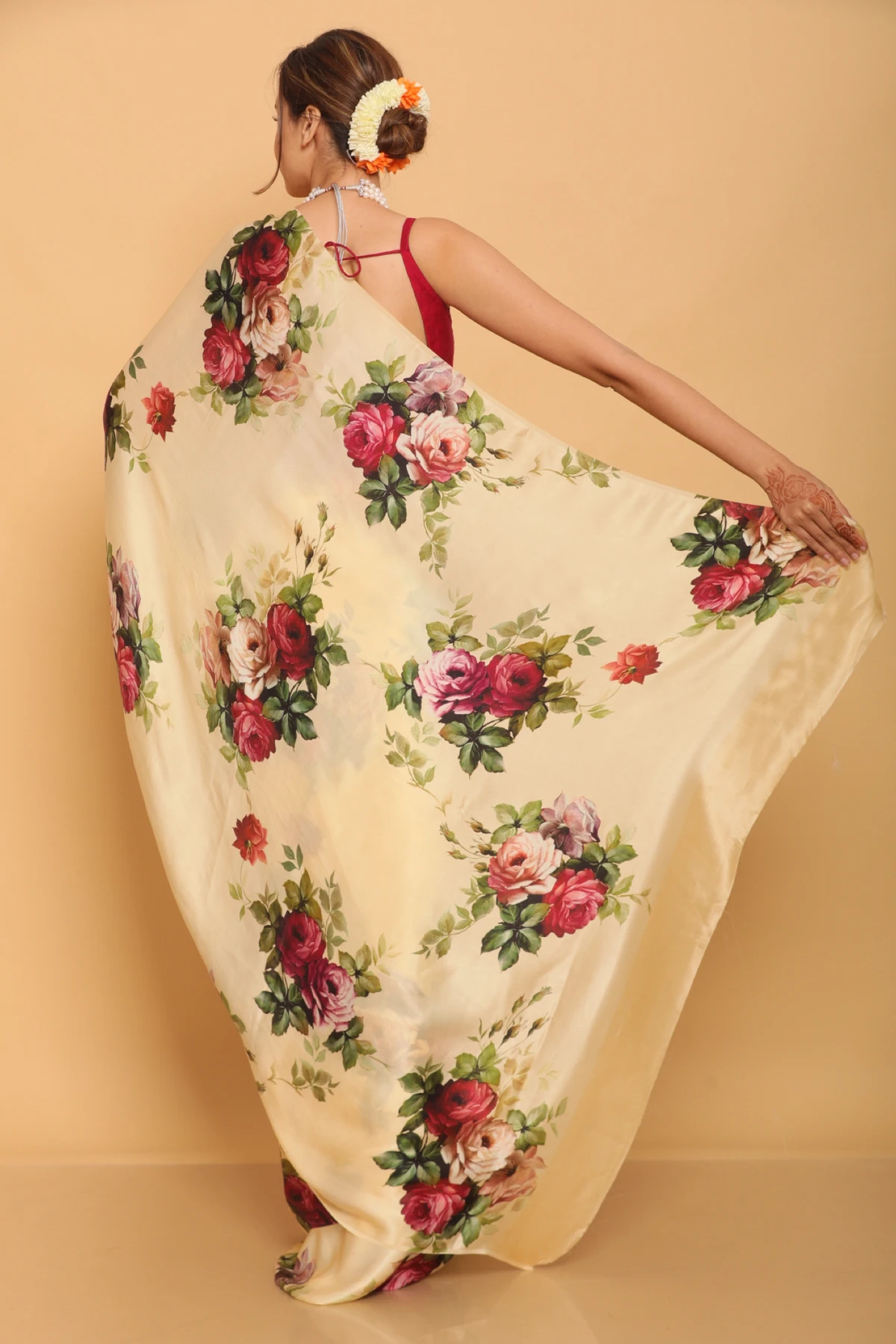 Letest Floral Printed of Satin Saree With Unstitched Blouse