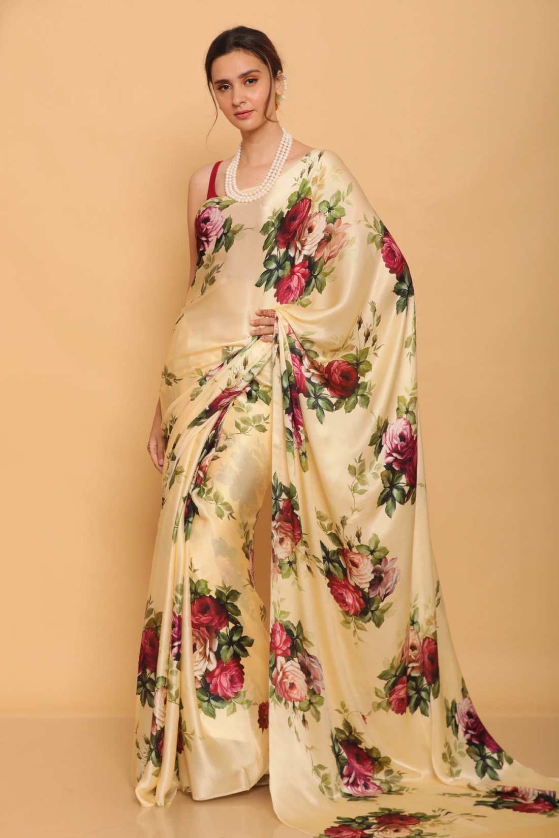Letest Floral Printed of Satin Saree With Unstitched Blouse
