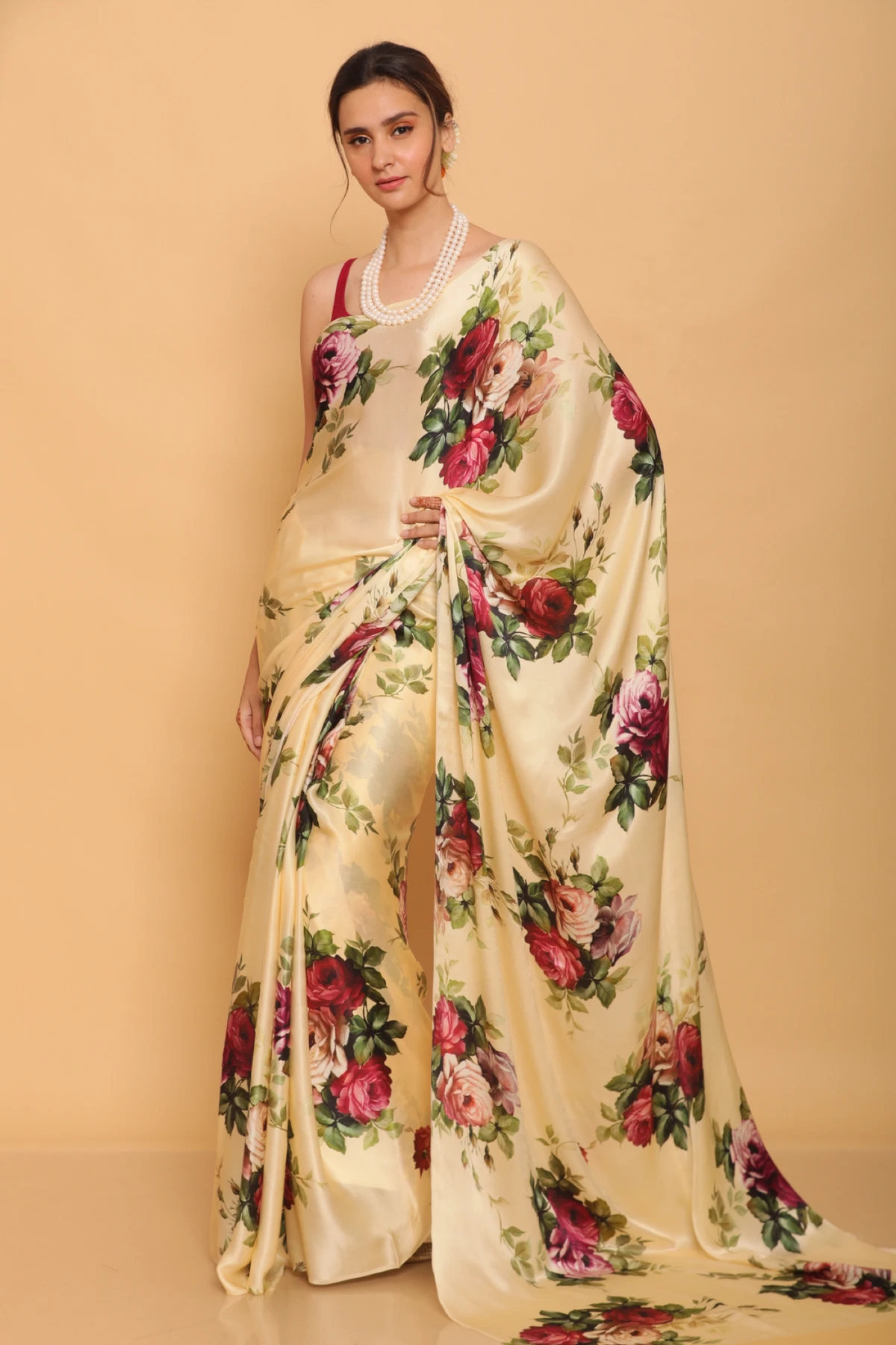 Letest Floral Printed of Satin Saree With Unstitched Blouse
