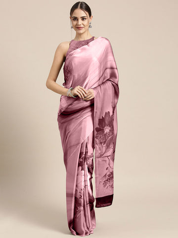 Beautiful Floral Printed Satin Sarees