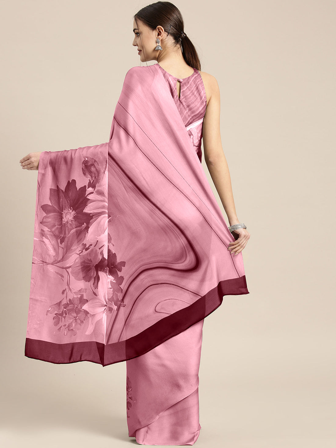 Beautiful Floral Printed Satin Sarees