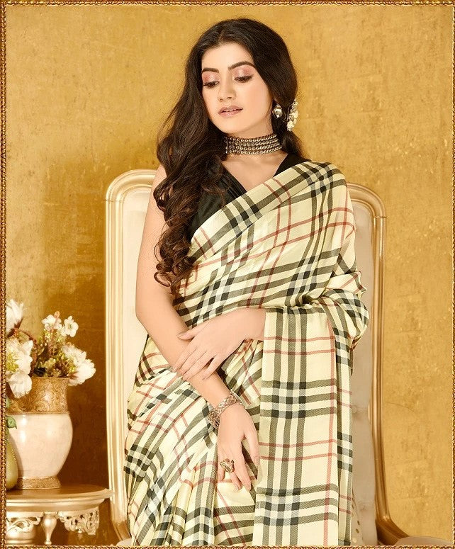 Pure Japan Satin Sarees With Plain Unstitched Blouse