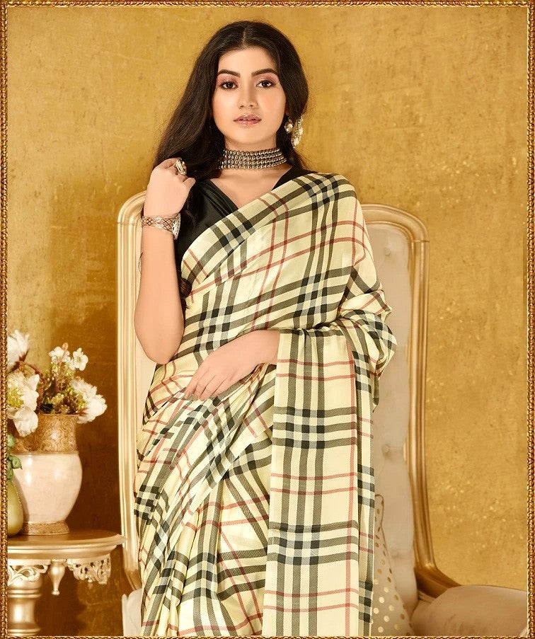 Pure Japan Satin Sarees With Plain Unstitched Blouse