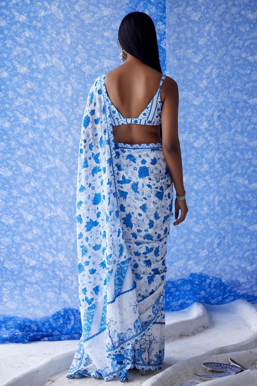 Georgette Saree With Printed Georgette Unstitched  Blouse