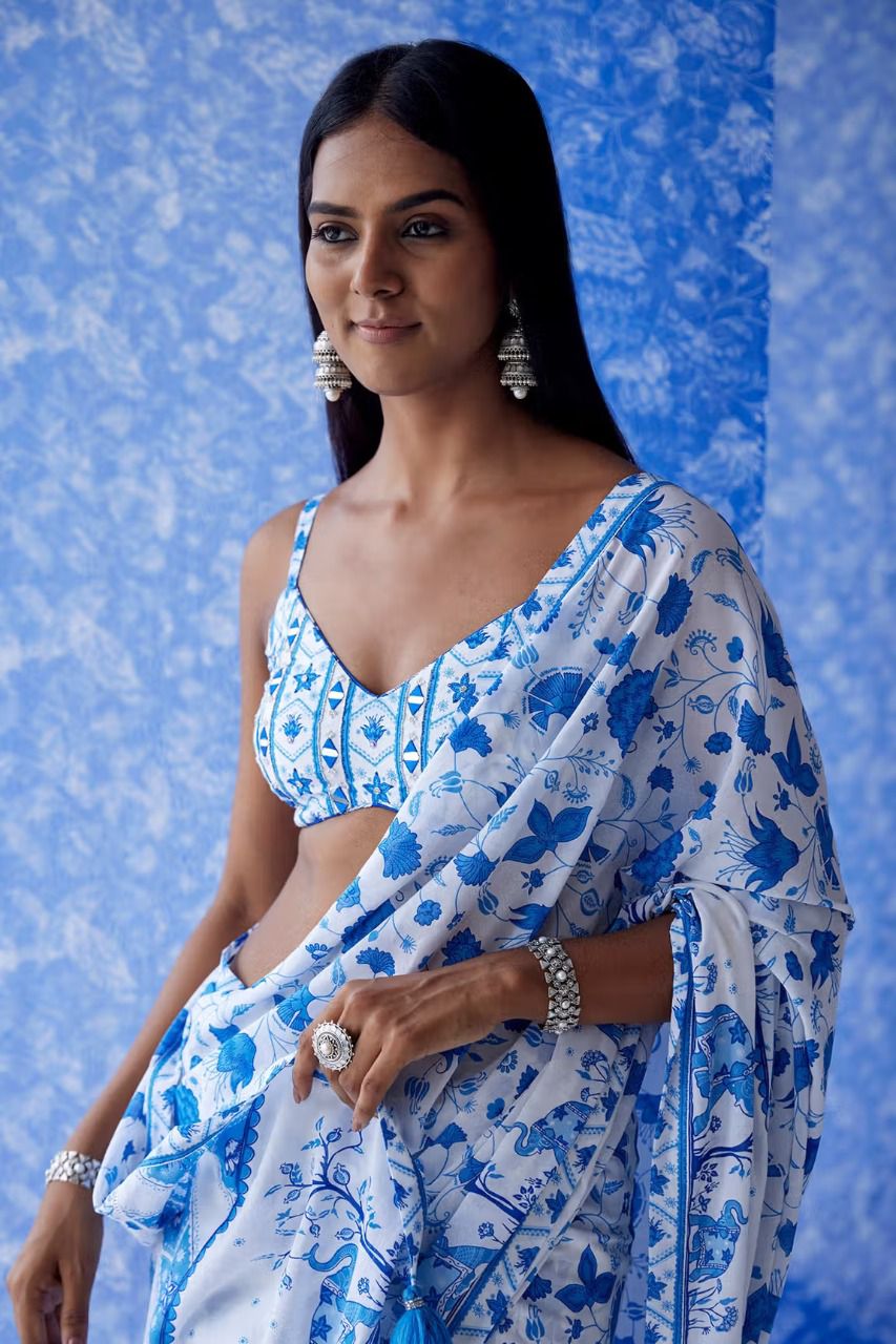 Georgette Saree With Printed Georgette Unstitched  Blouse