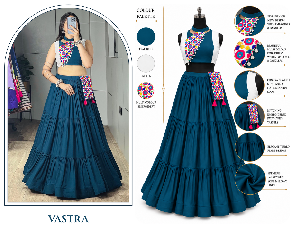 Letest Trending Teal Blue Color Navratri Chaniya Choli