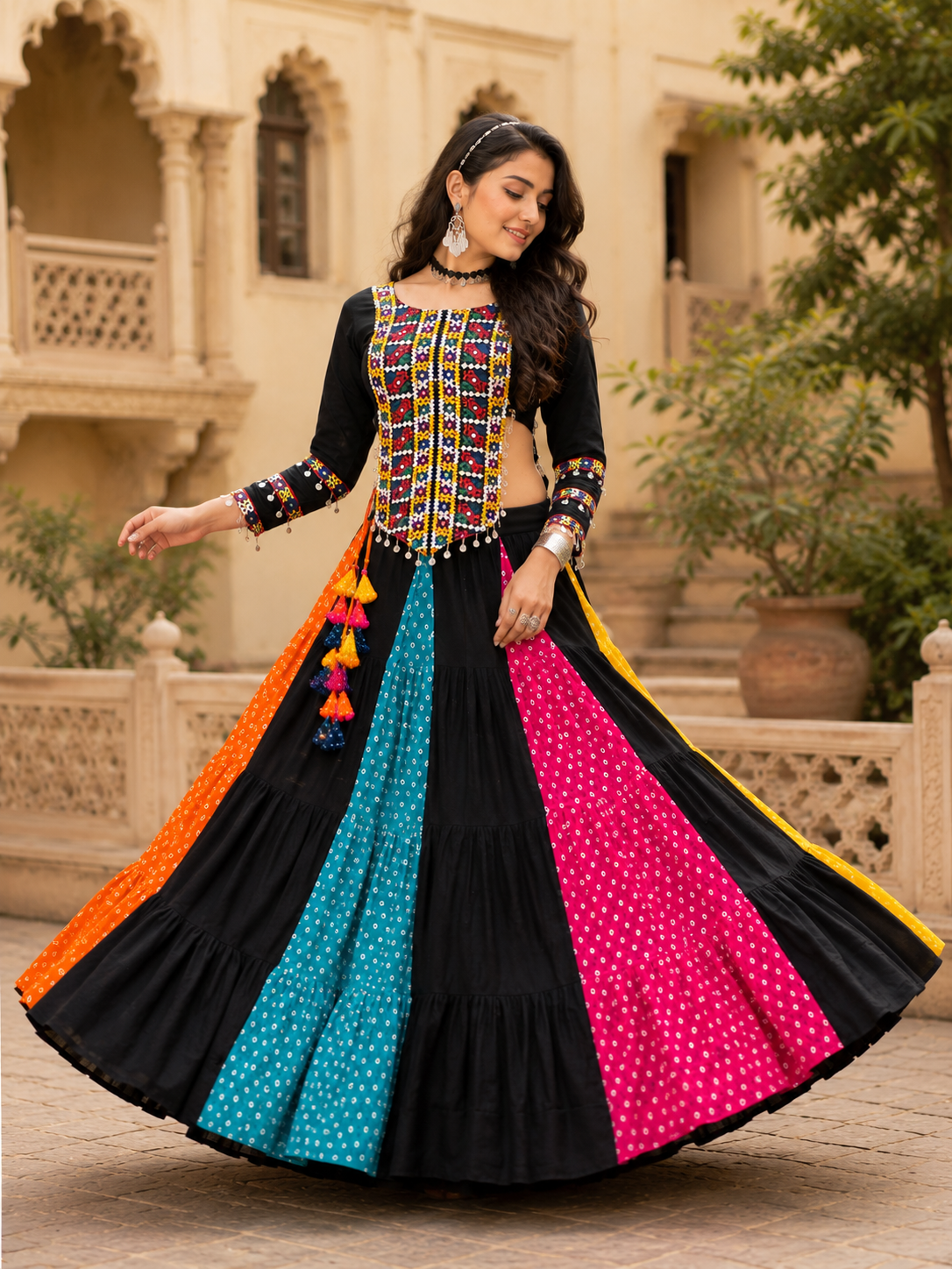 Bandhani Lehenga With Traditional Top For Navratri