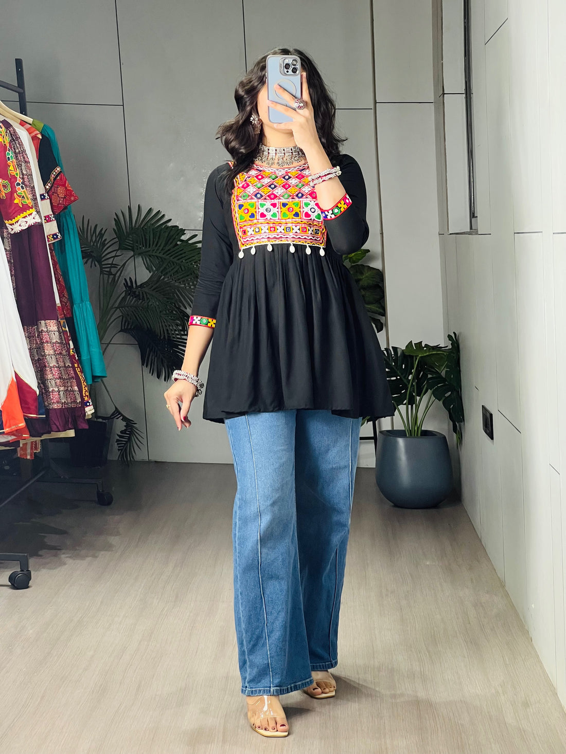 Kediya Mirror Work Stylish Kurti Navratri - Kurtis