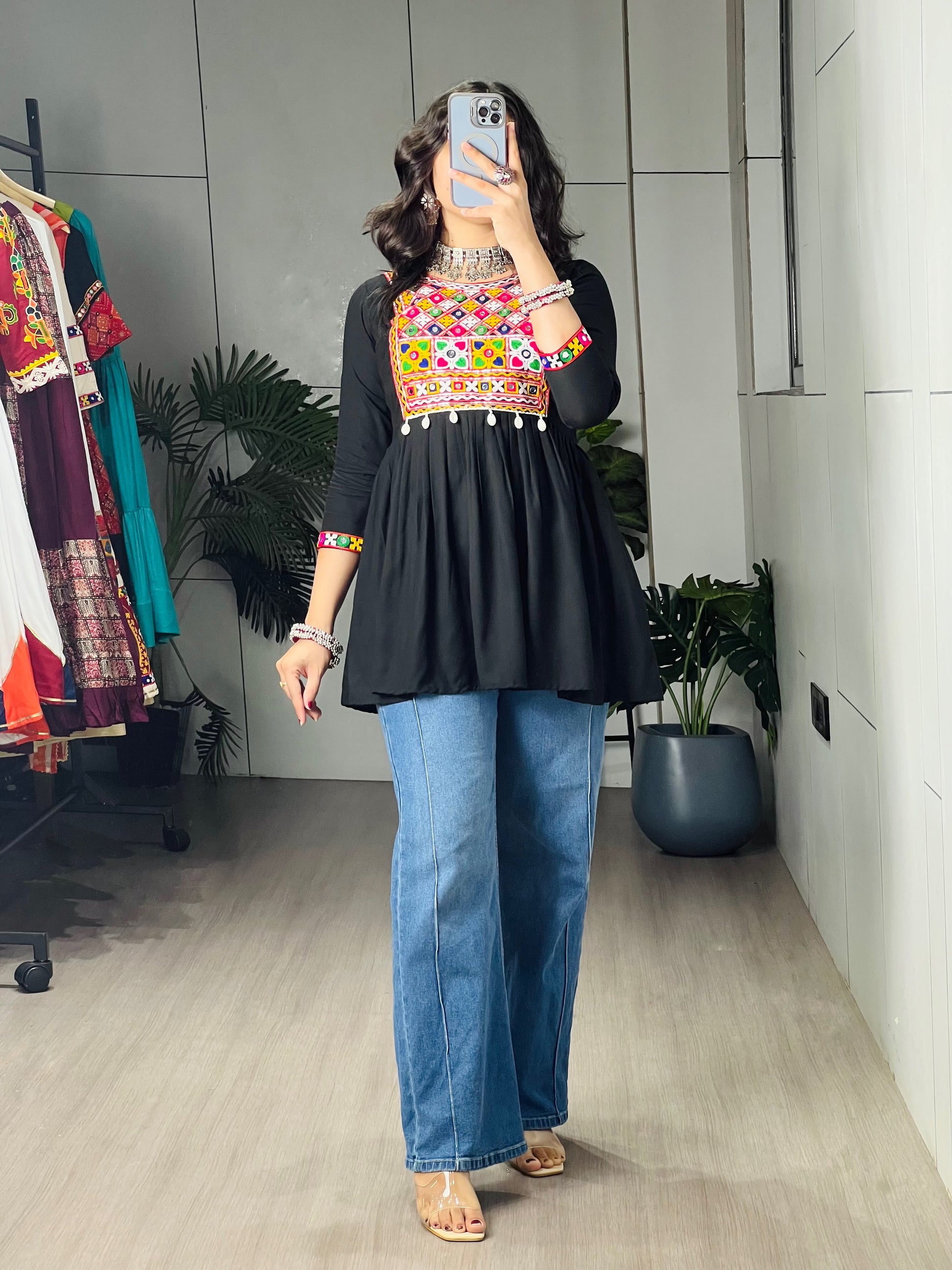 Kediya Mirror Work Stylish Kurti Navratri
