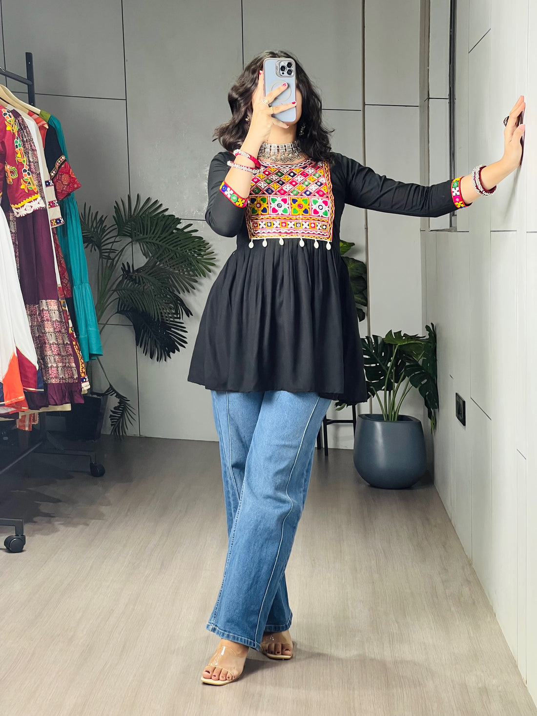 Kediya Mirror Work Stylish Kurti Navratri