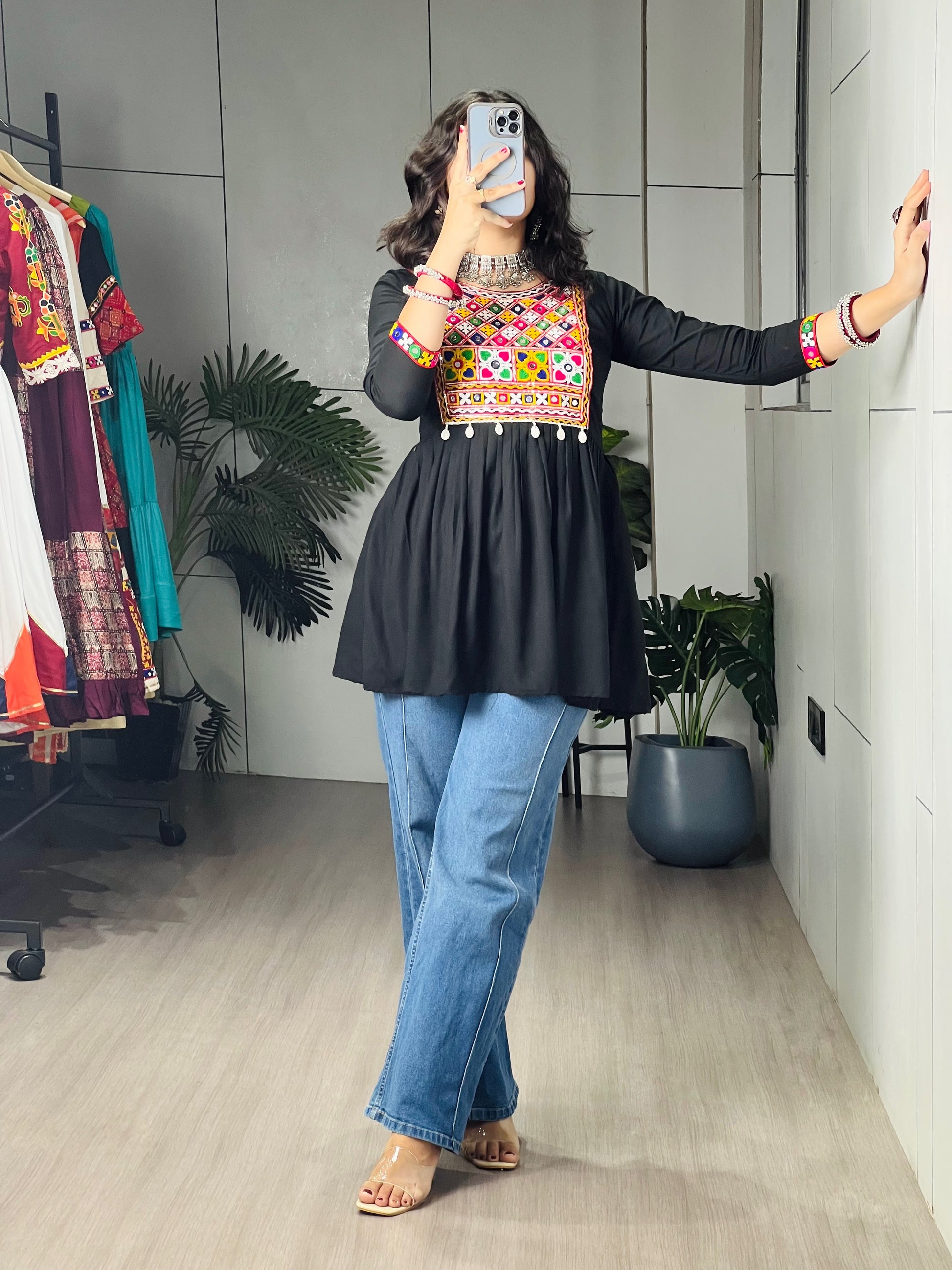 Kediya Mirror Work Stylish Kurti Navratri