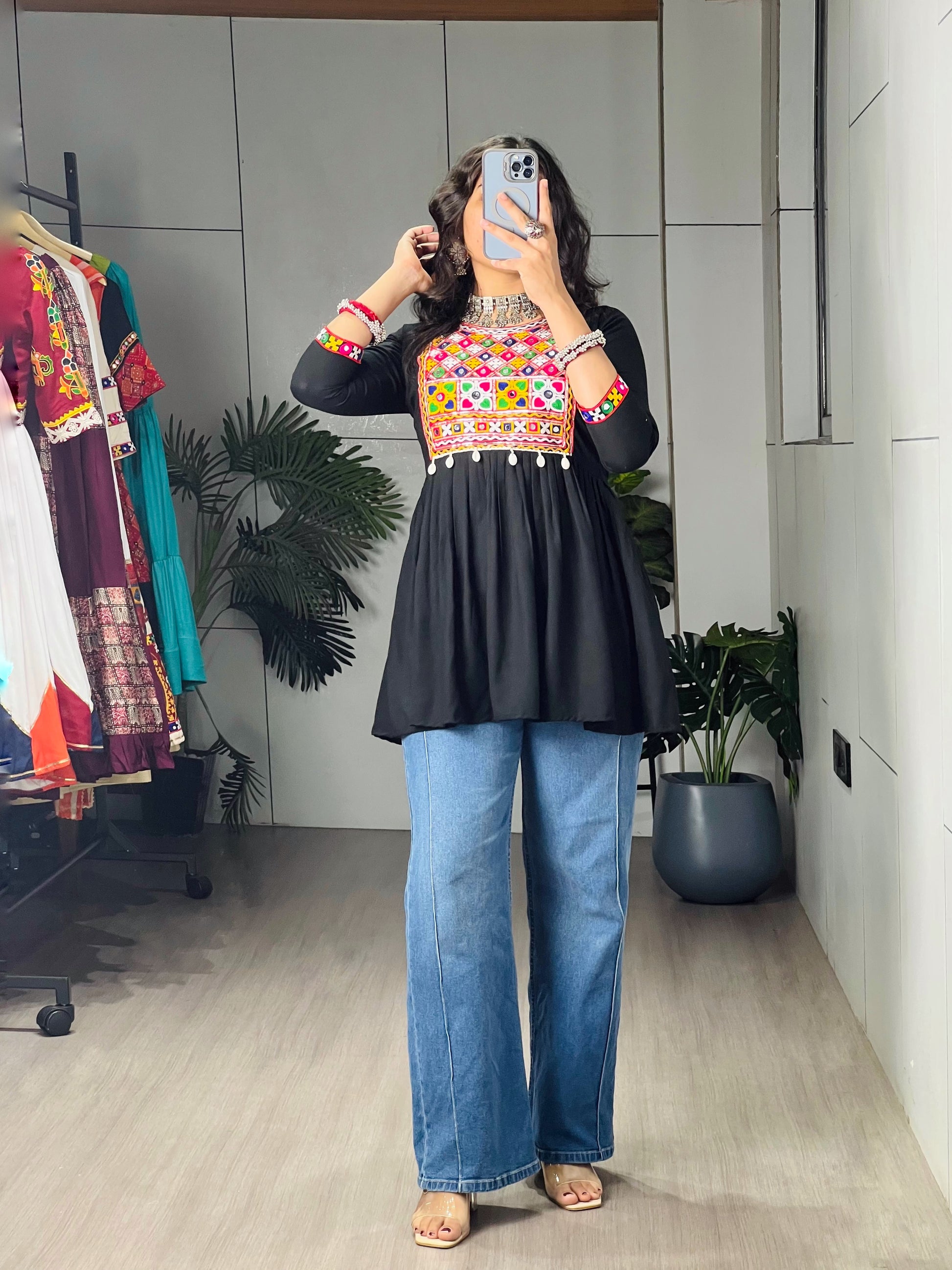 Kediya Mirror Work Stylish Kurti Navratri
