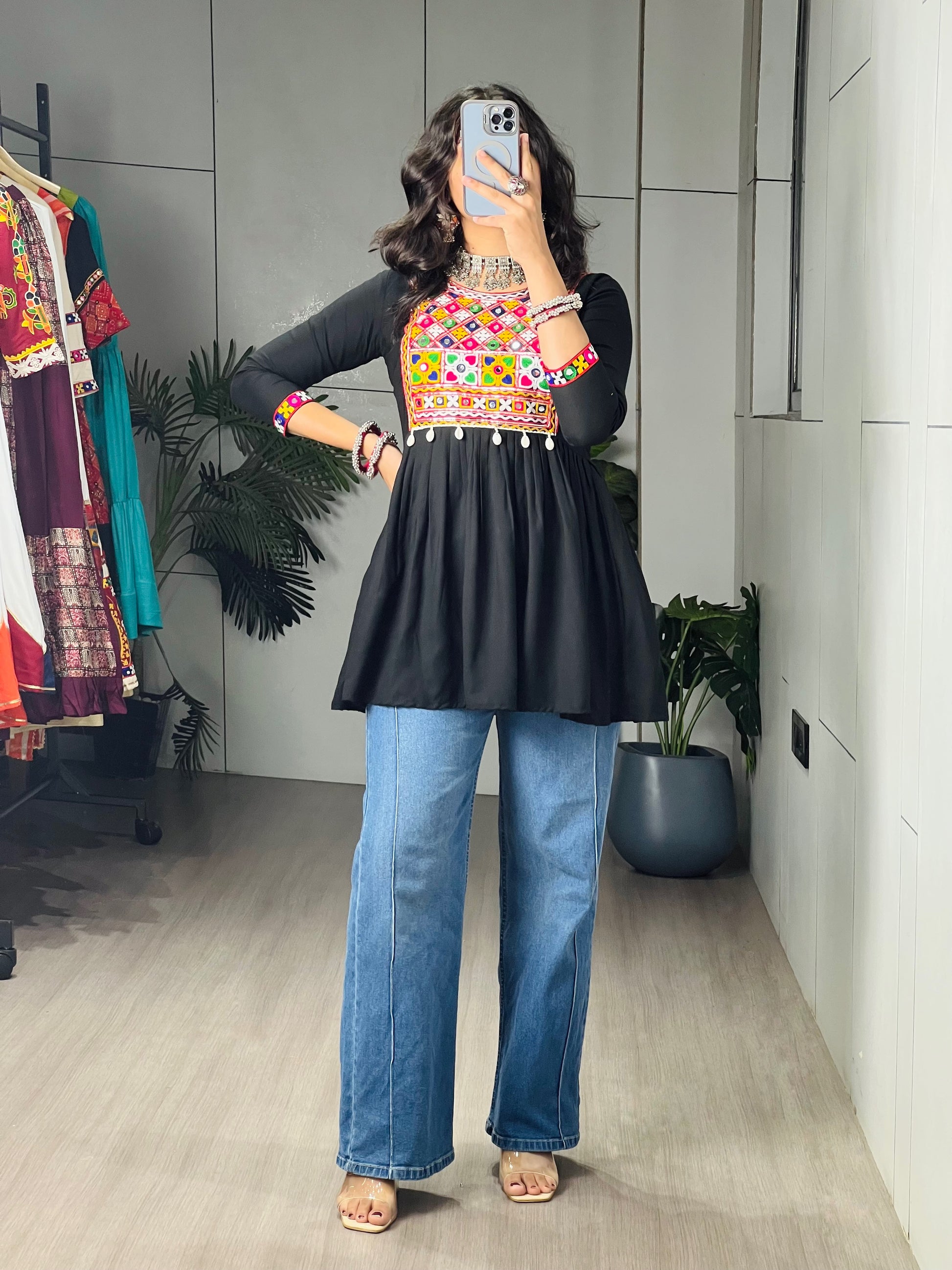 Kediya Mirror Work Stylish Kurti Navratri