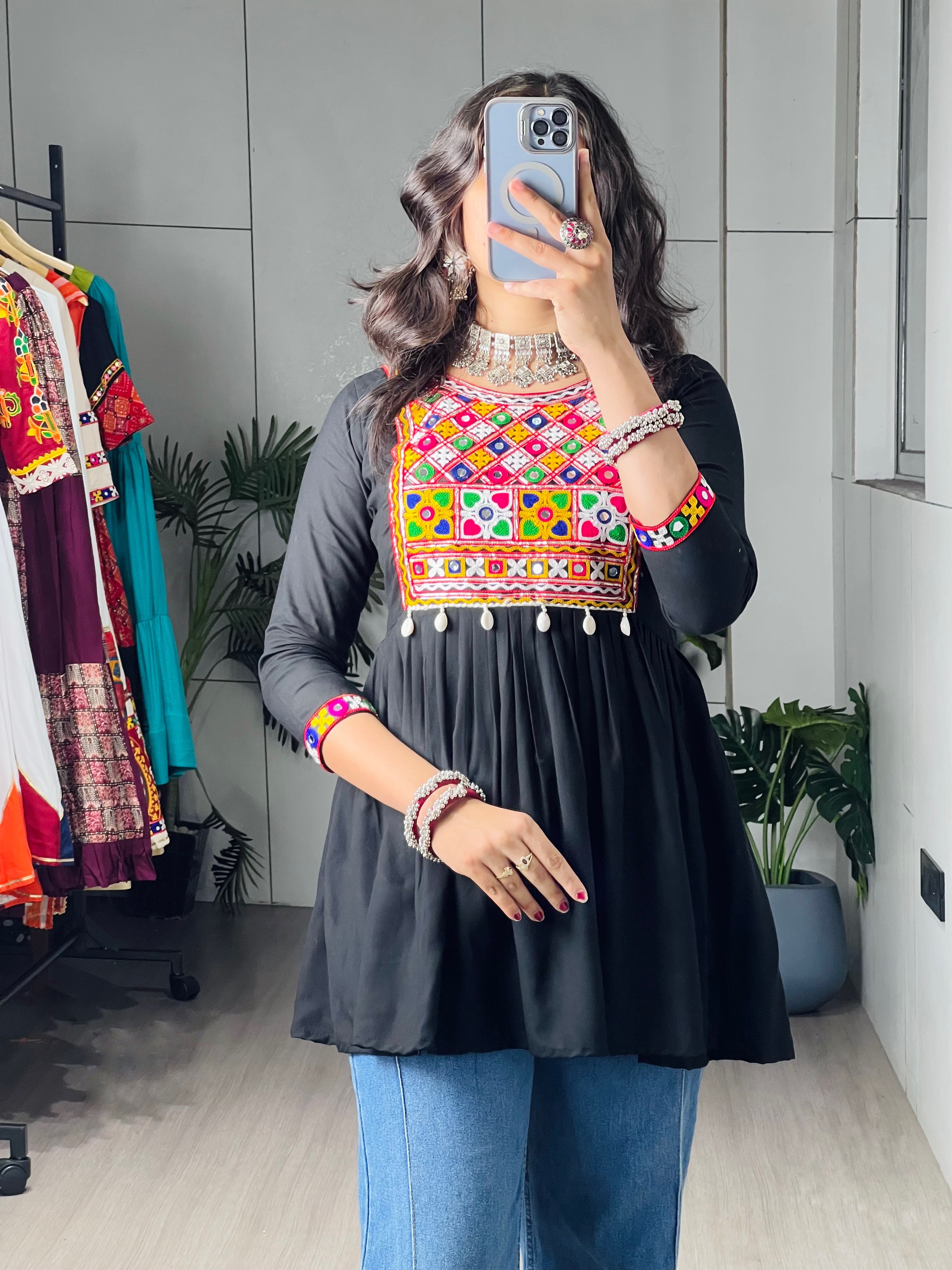 Kediya Mirror Work Stylish Kurti Navratri