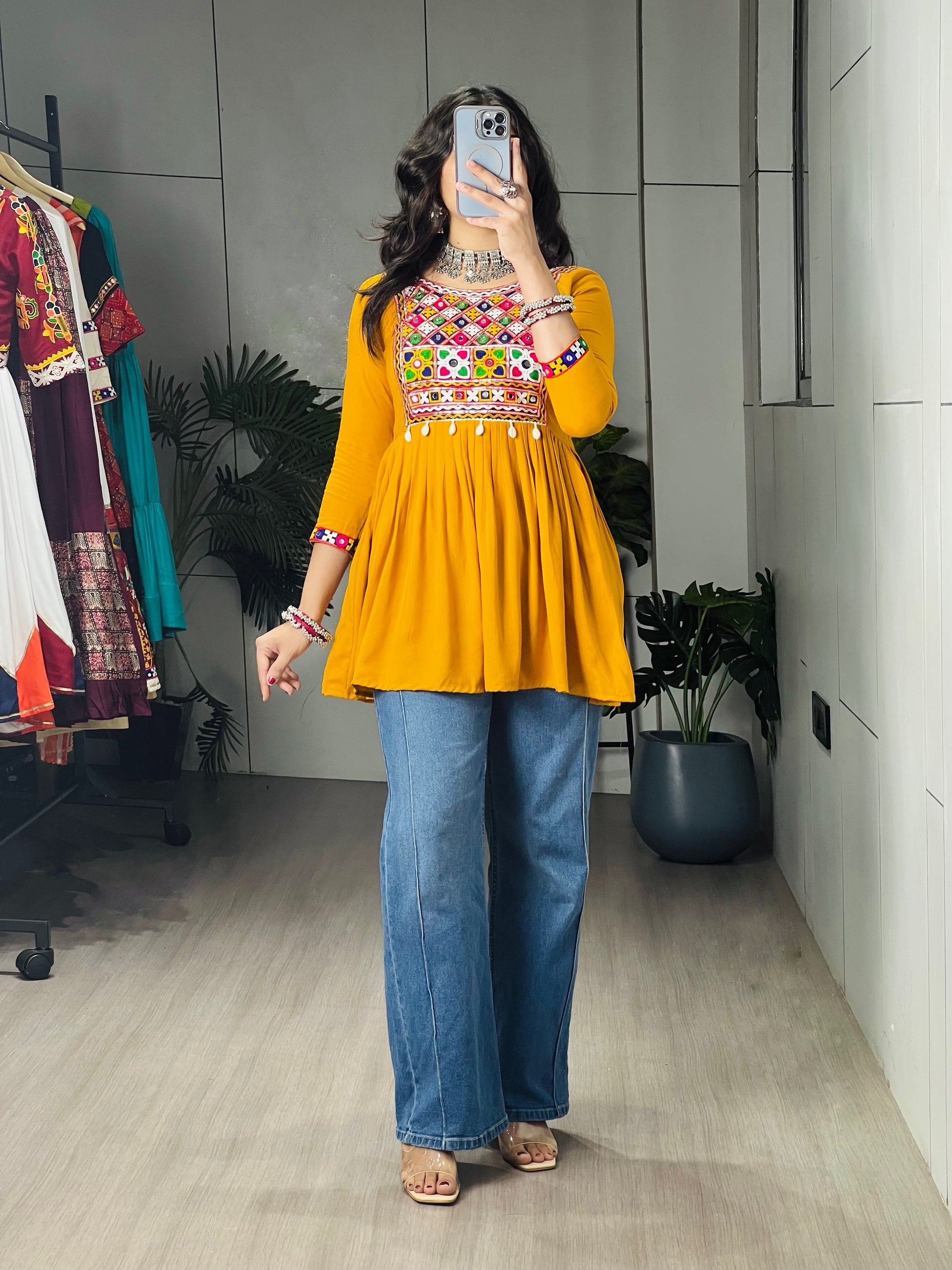 Kediya Mirror Work Stylish Kurti Navratri