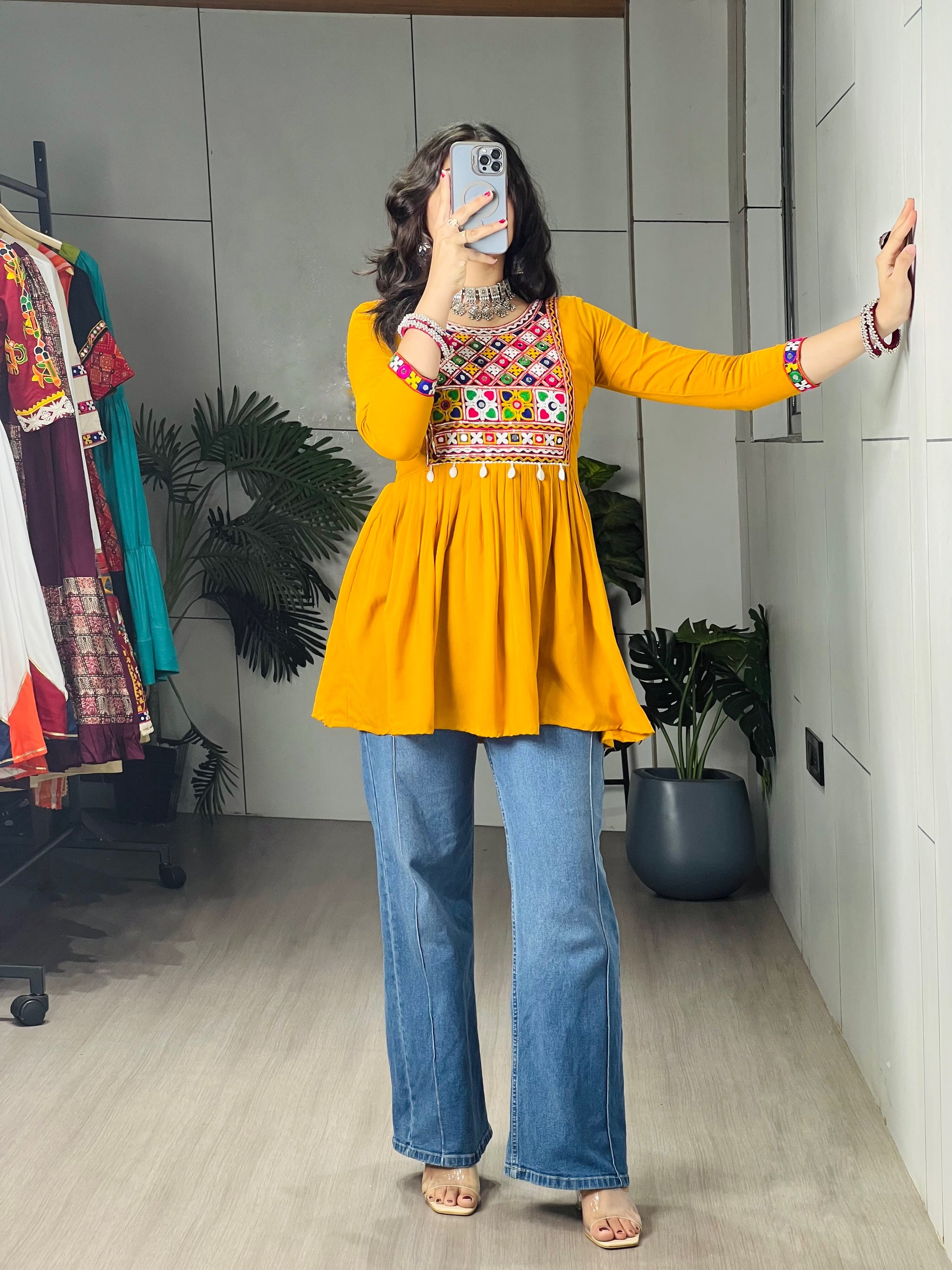 Kediya Mirror Work Stylish Kurti Navratri