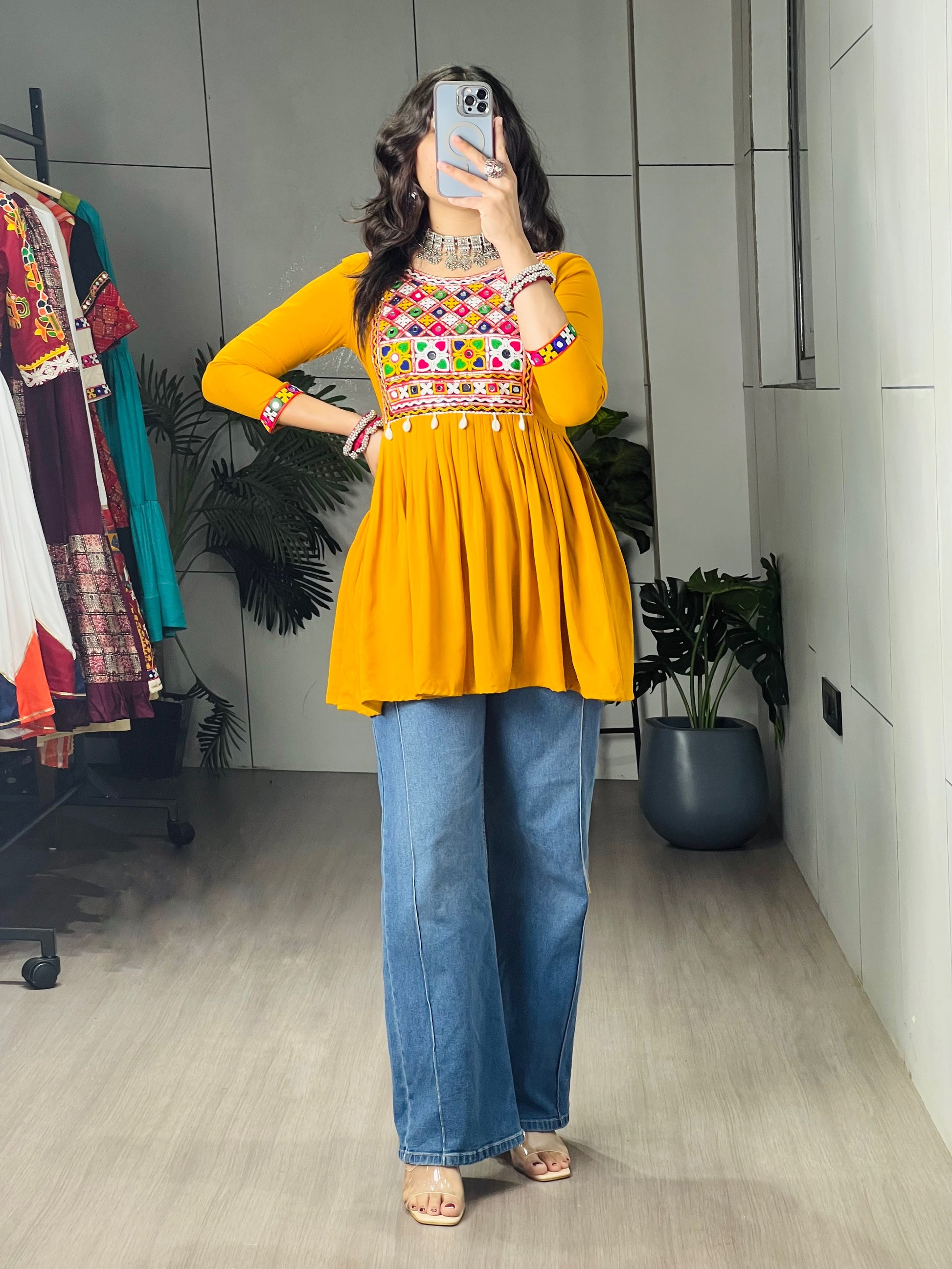 Kediya Mirror Work Stylish Kurti Navratri