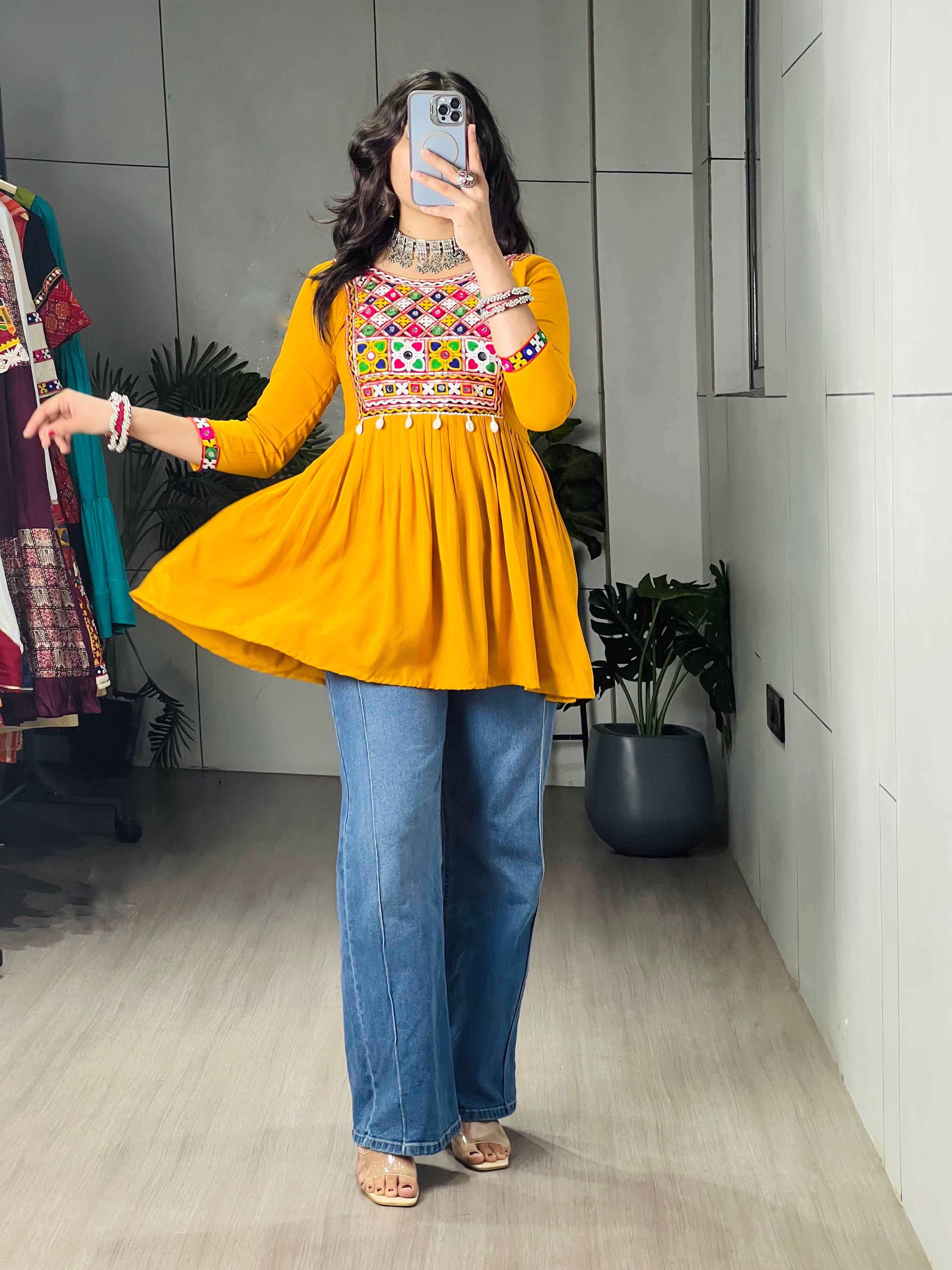 Kediya Mirror Work Stylish Kurti Navratri