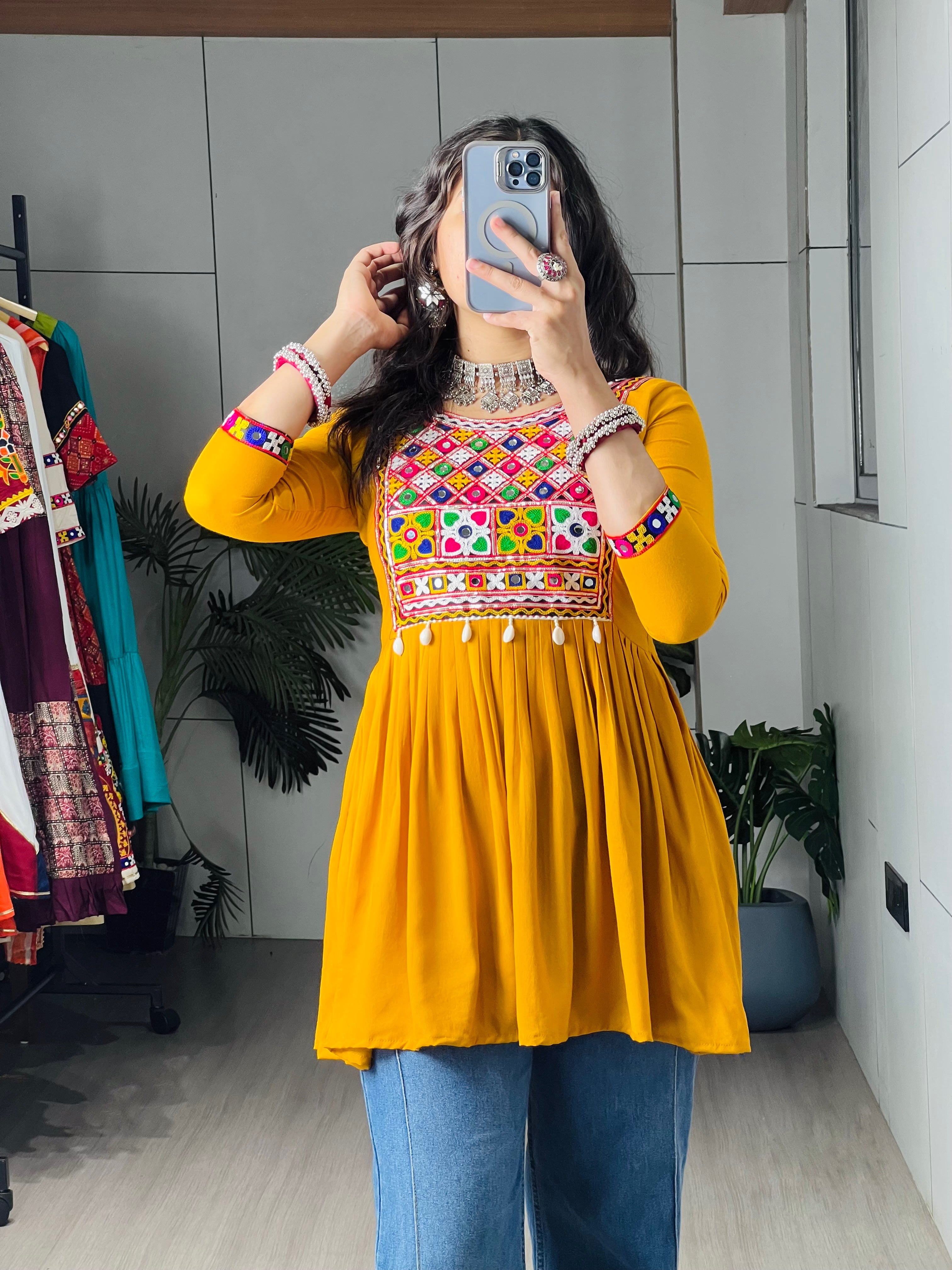 Kediya Mirror Work Stylish Kurti Navratri