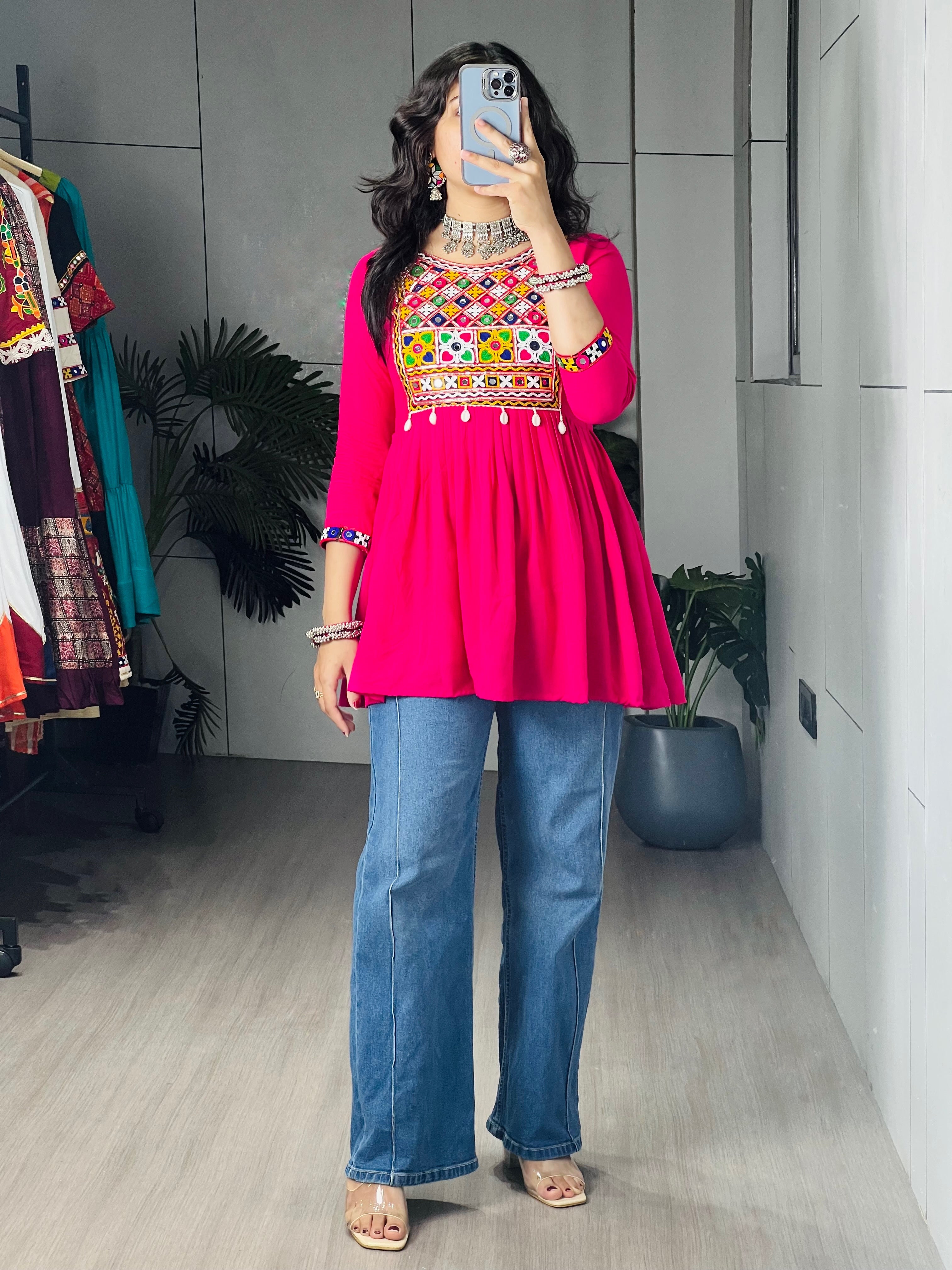 Kediya Mirror Work Stylish Kurti Navratri
