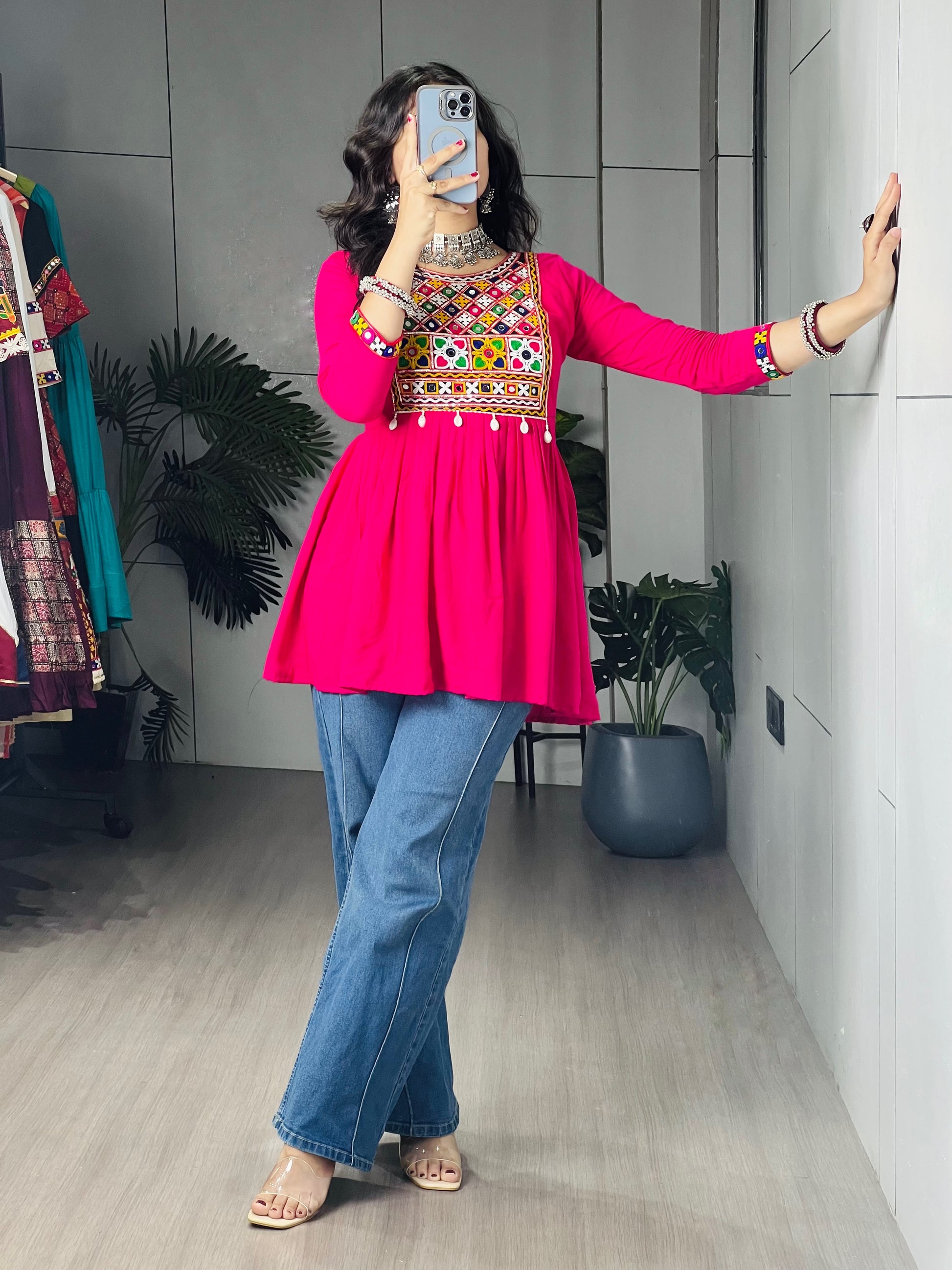 Kediya Mirror Work Stylish Kurti Navratri