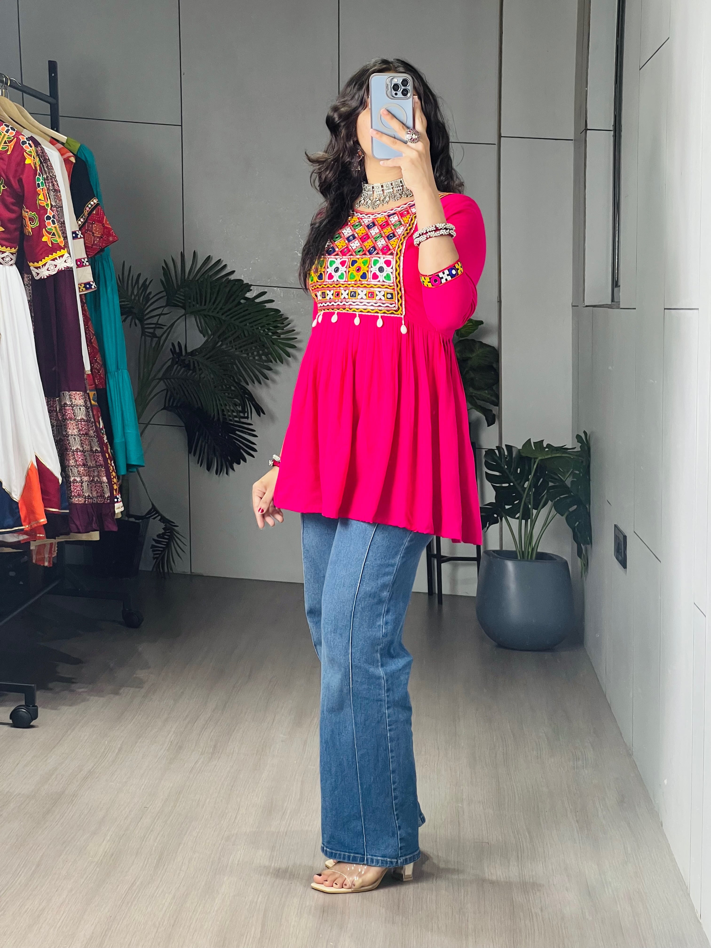 Kediya Mirror Work Stylish Kurti Navratri