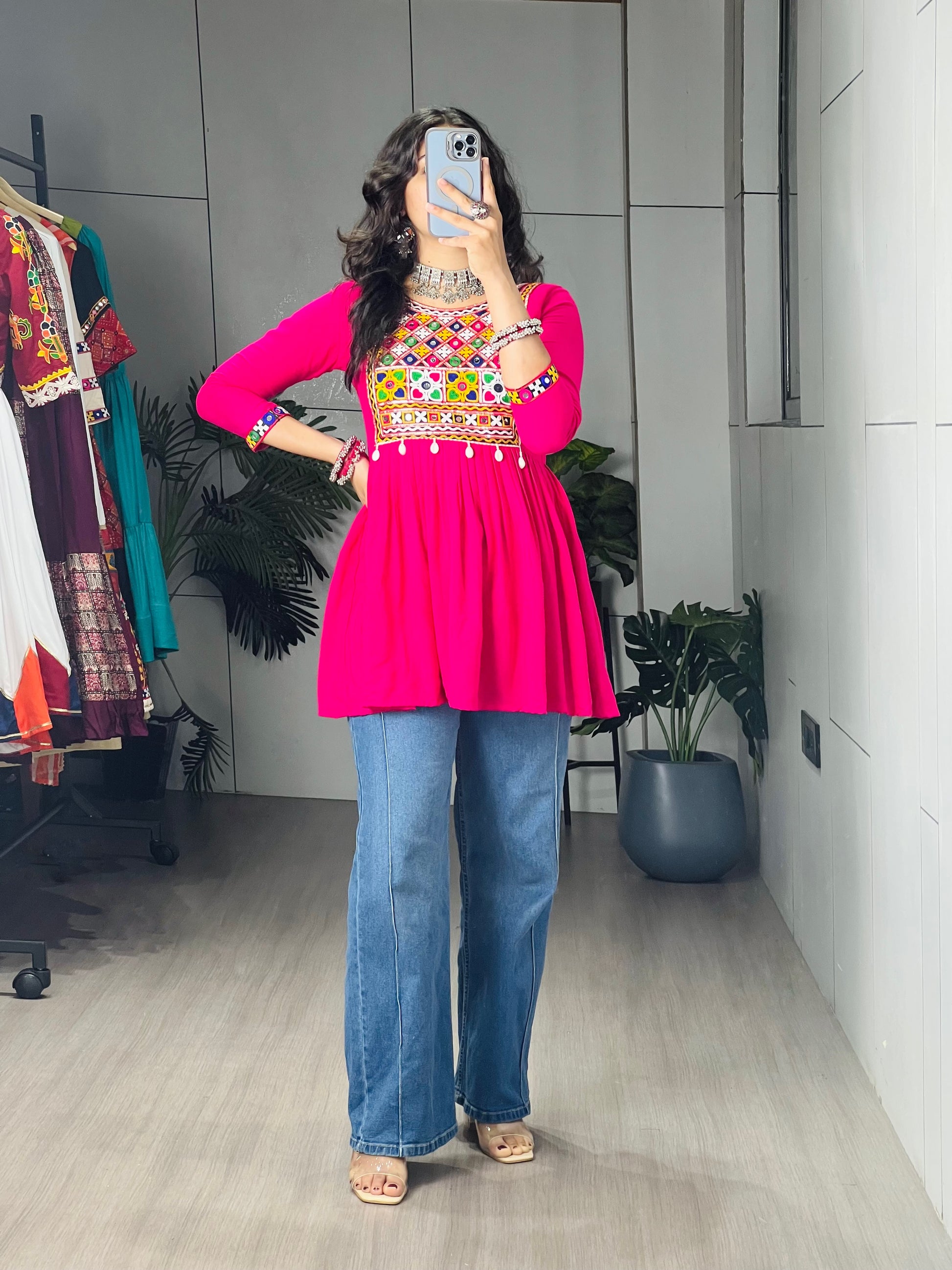 Kediya Mirror Work Stylish Kurti Navratri