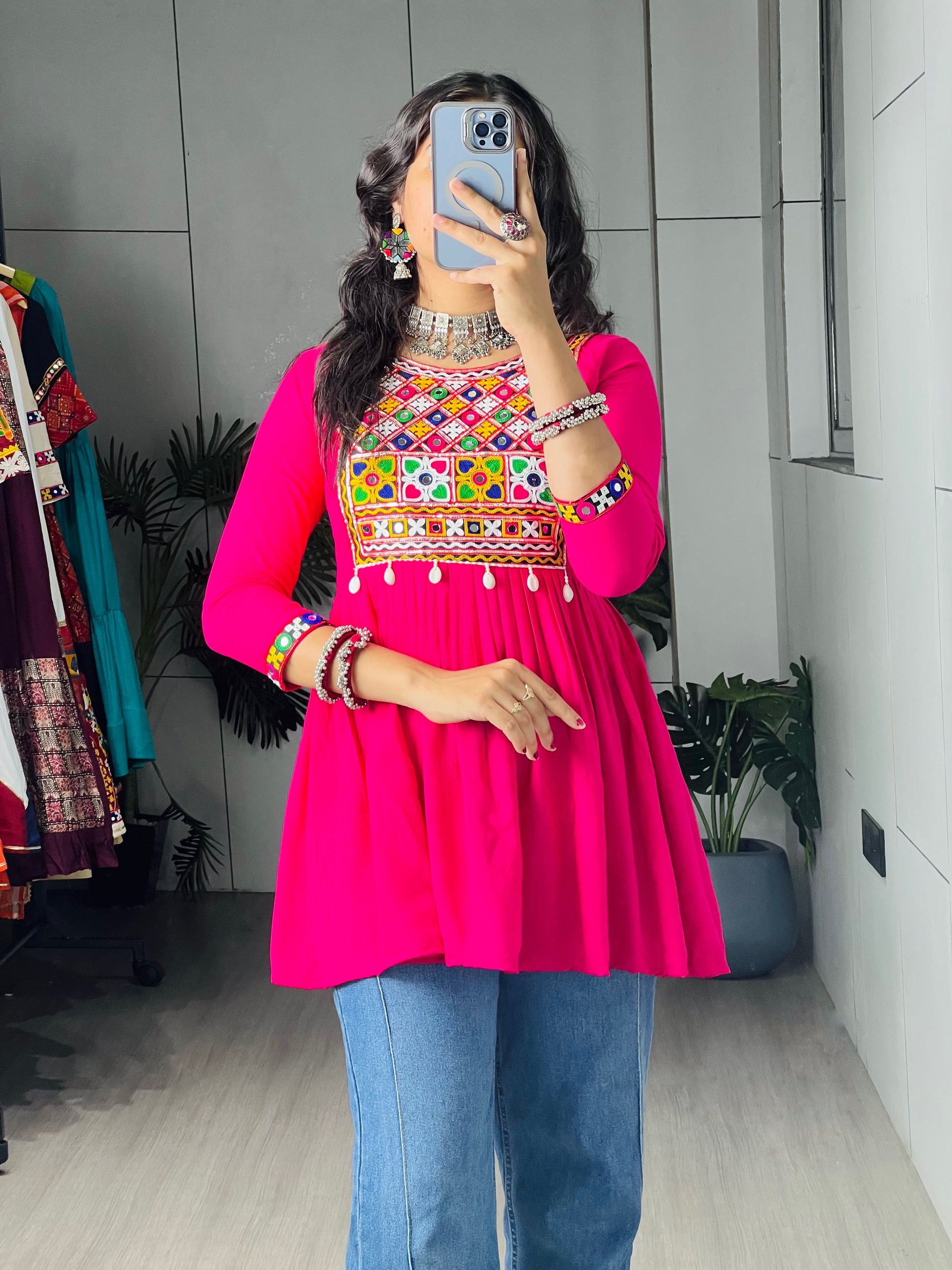 Kediya Mirror Work Stylish Kurti Navratri