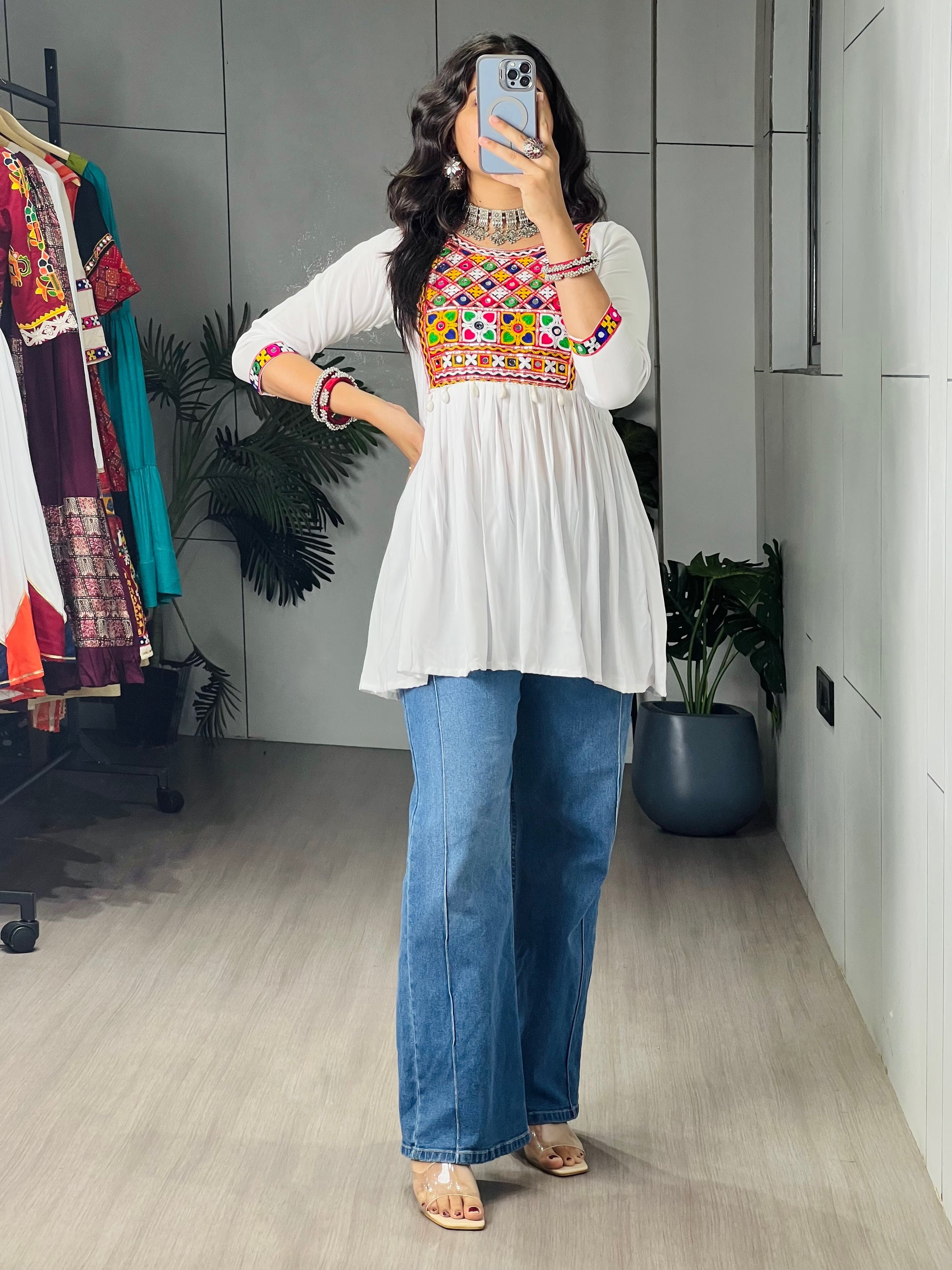 Kediya Mirror Work Stylish Kurti Navratri