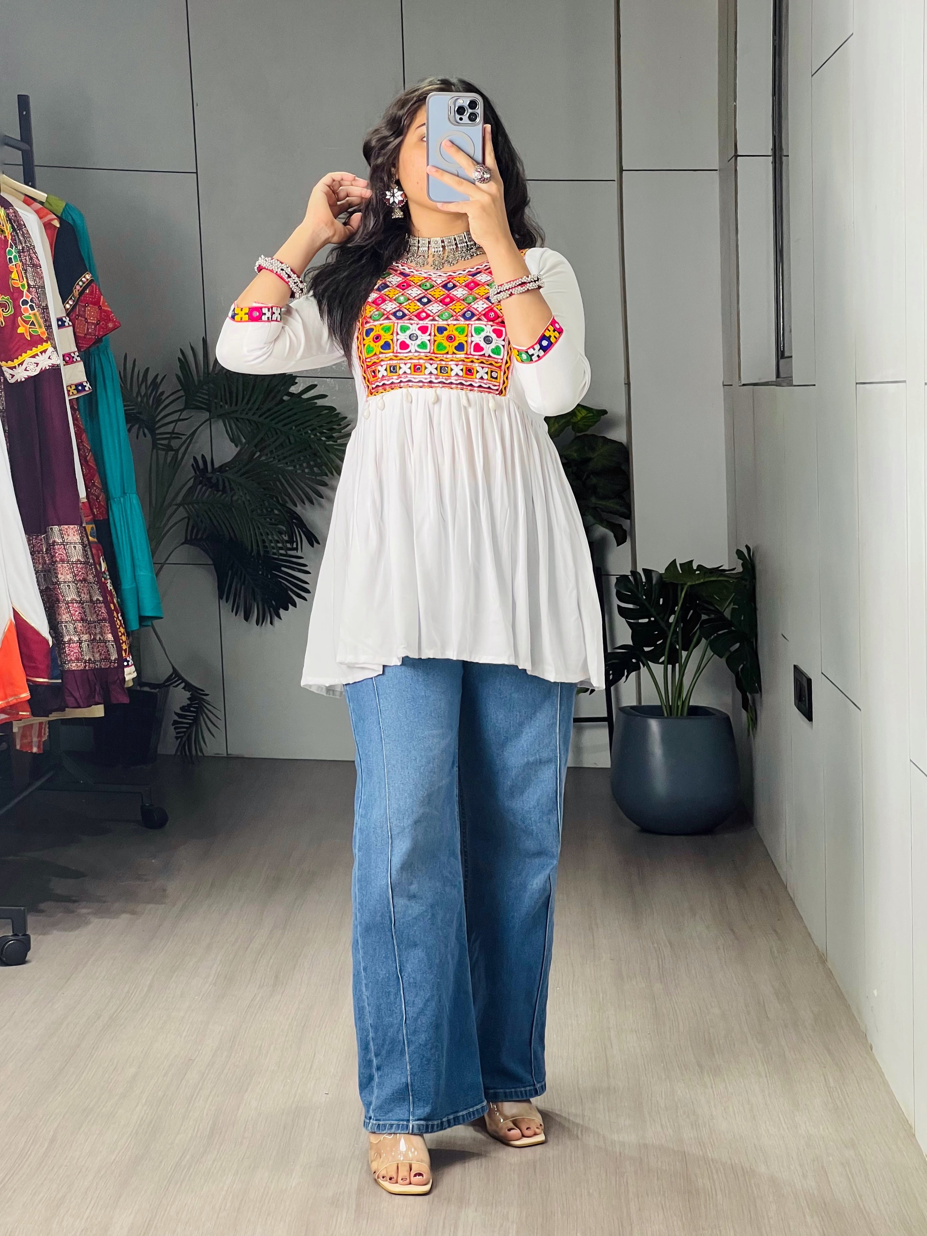 Kediya Mirror Work Stylish Kurti Navratri