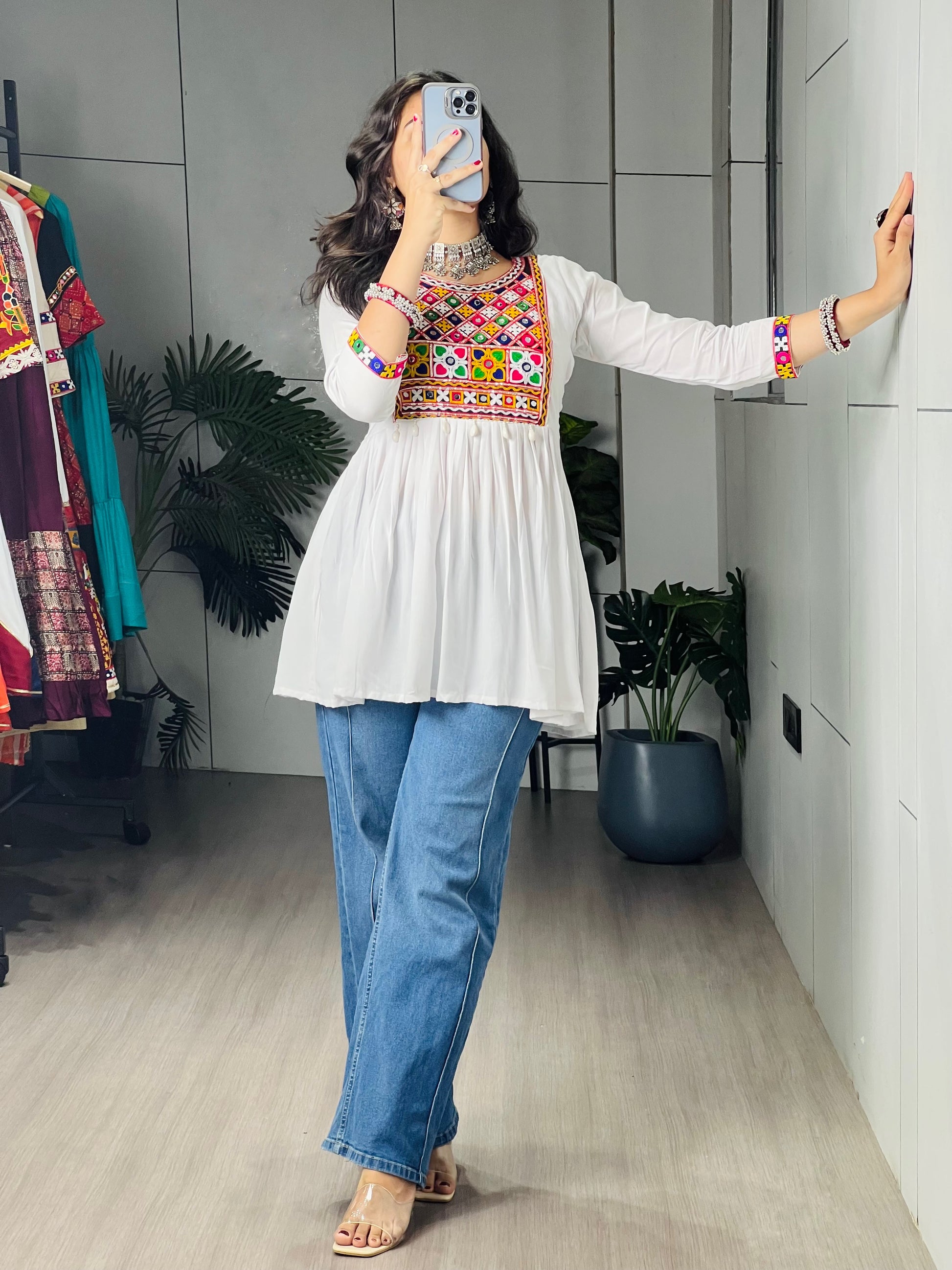 Kediya Mirror Work Stylish Kurti Navratri
