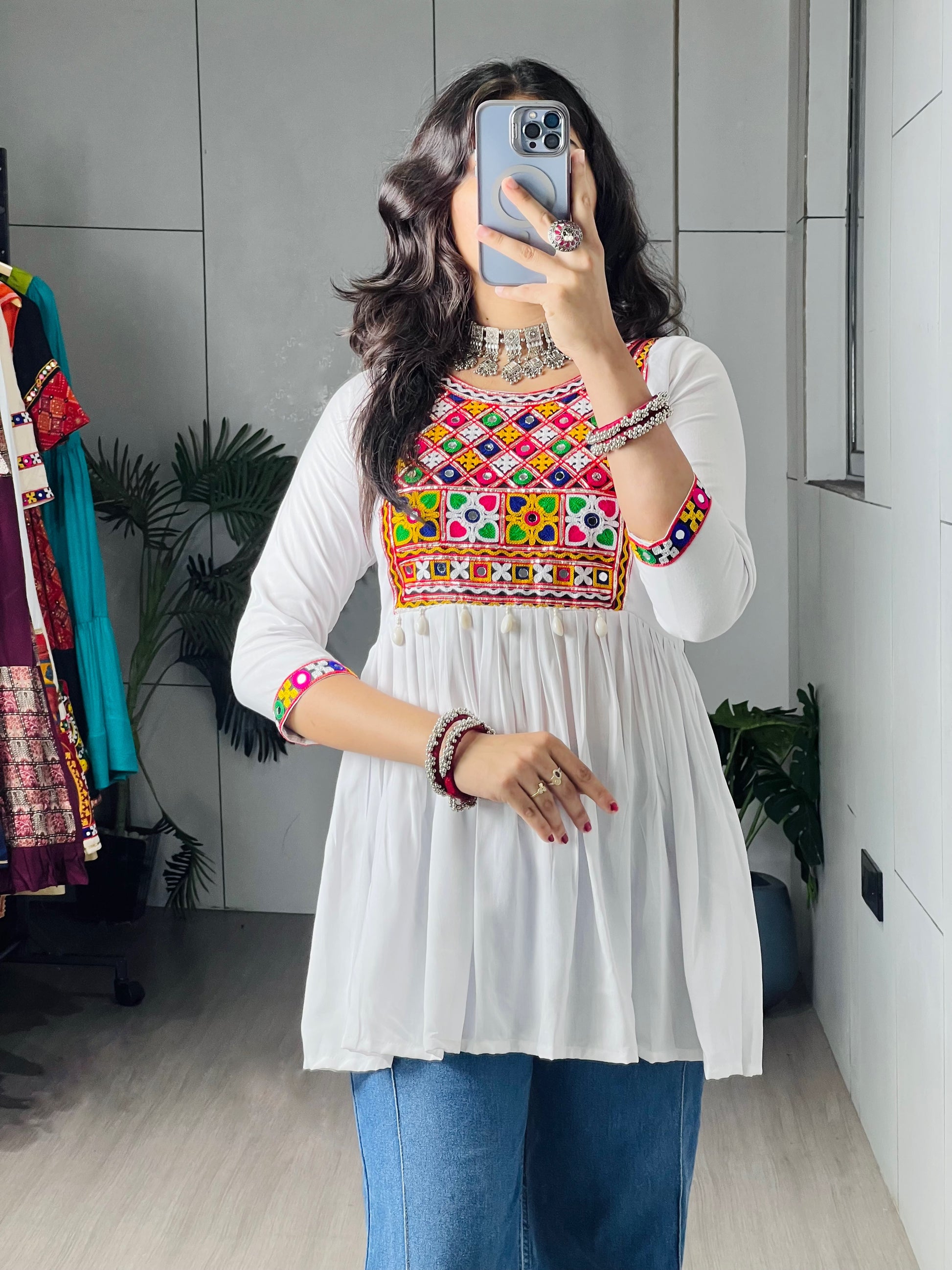 Kediya Mirror Work Stylish Kurti Navratri