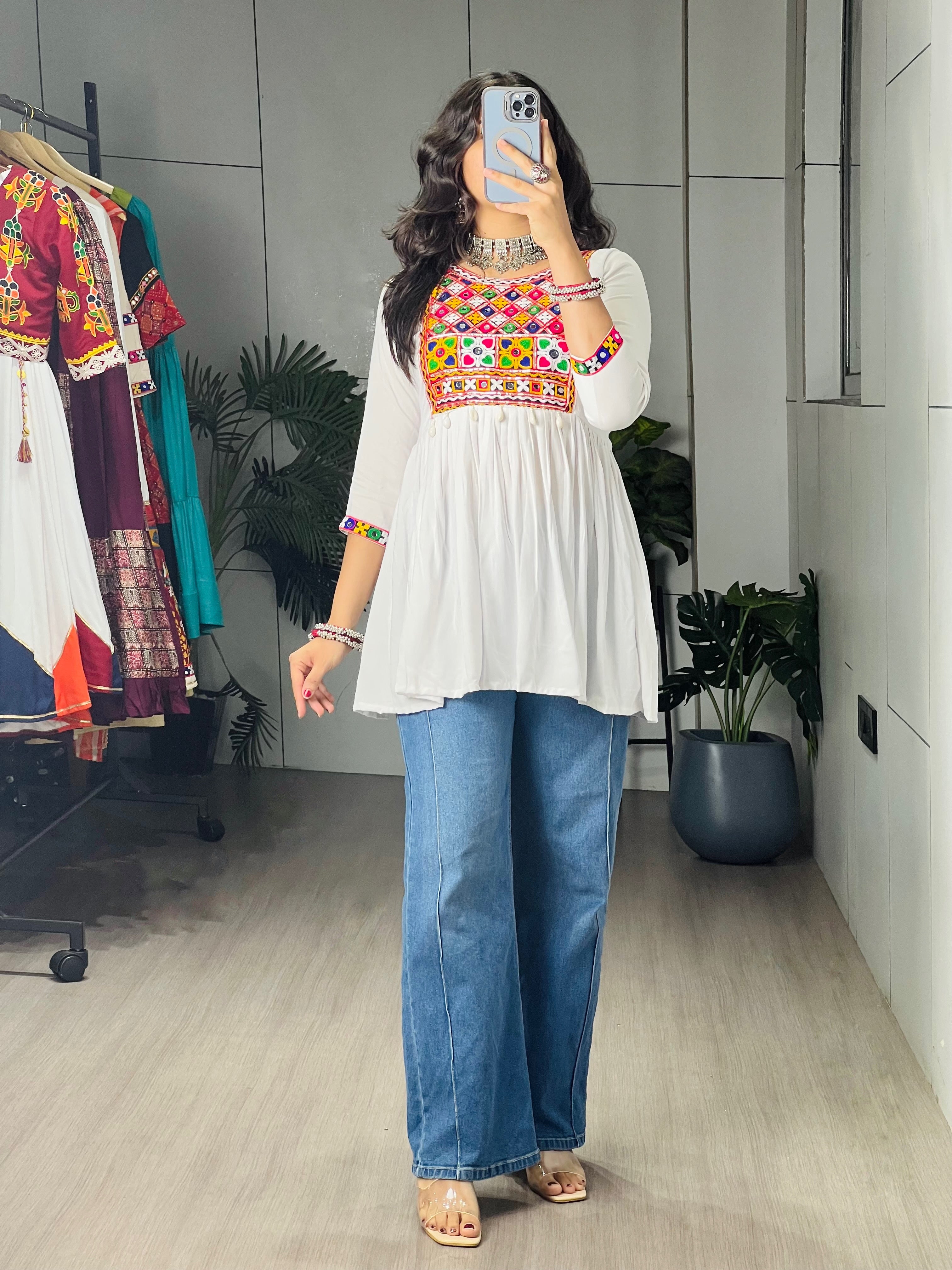 Kediya Mirror Work Stylish Kurti Navratri