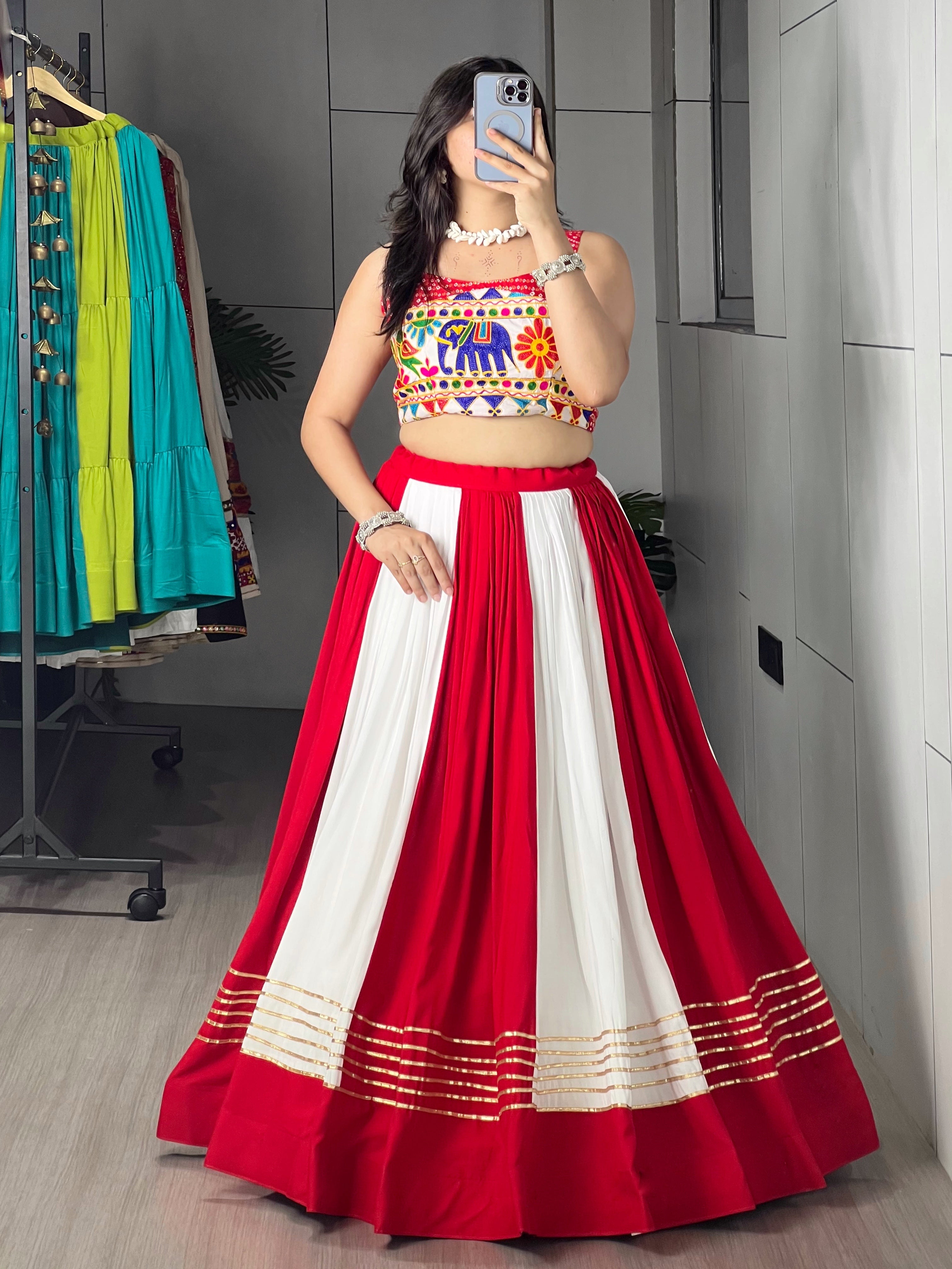 Beautiful Multi Kali Work Chaniya Choli With Fancy Blouse