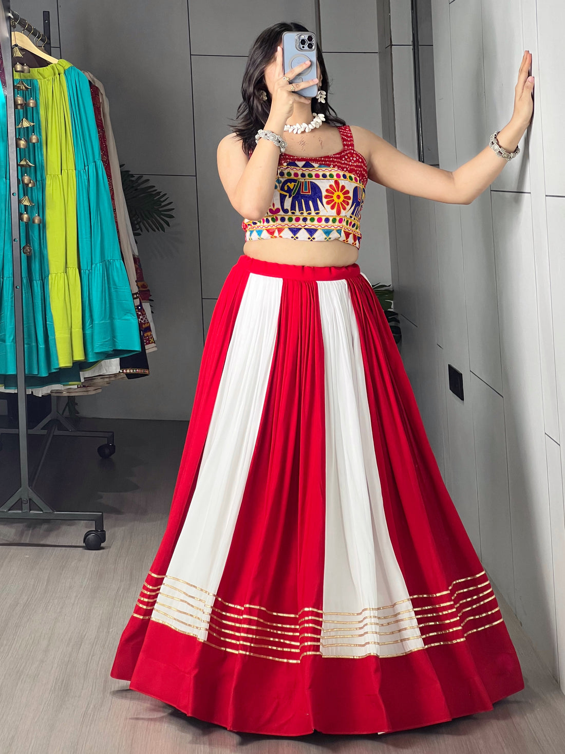 Beautiful Multi Kali Work Chaniya Choli With Fancy Blouse