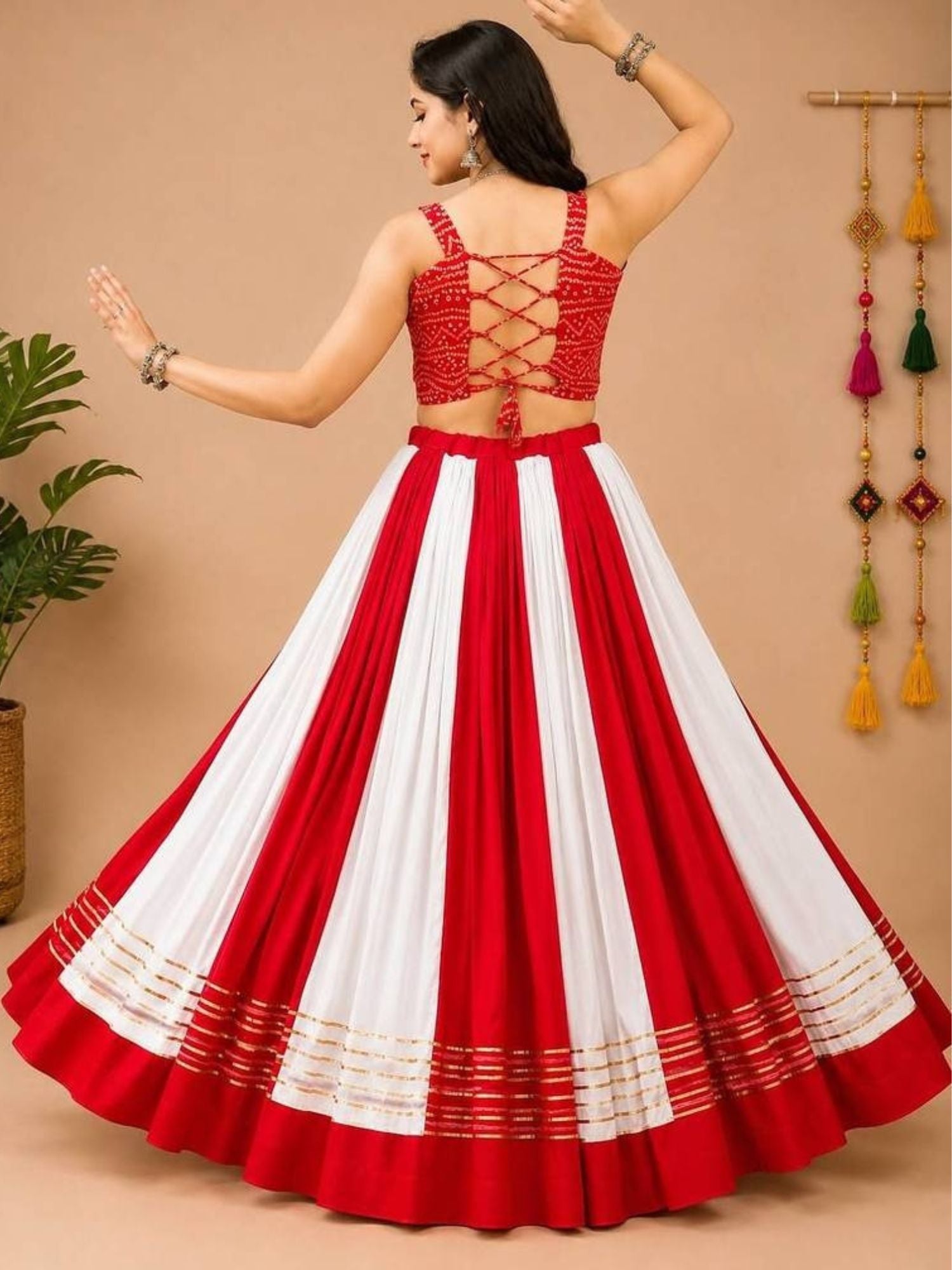 Red & White Kali Work Chaniya Choli With Fancy Blouse