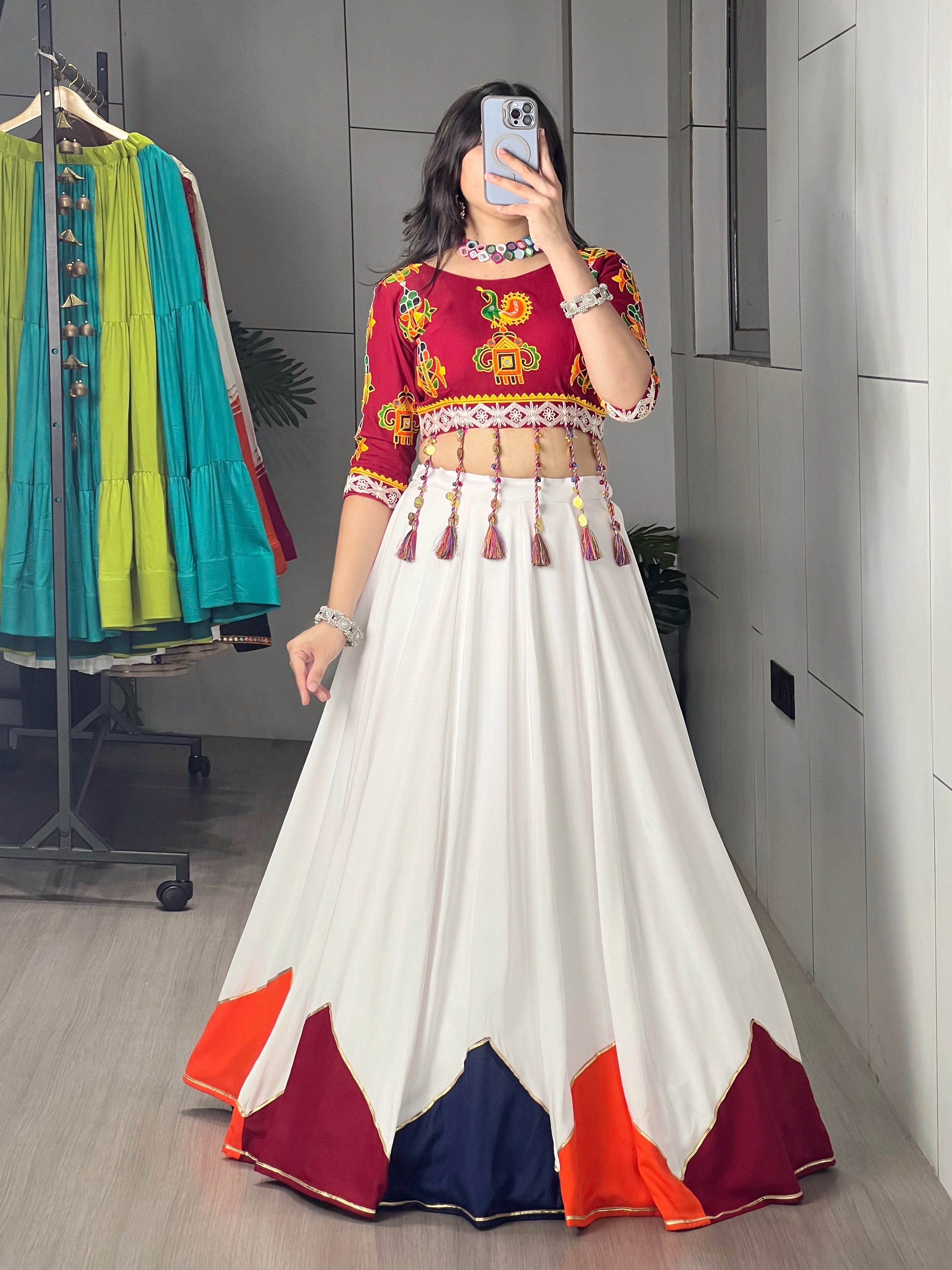Navratri Lehenga Choli Set Plain With Multicolored Color Designe