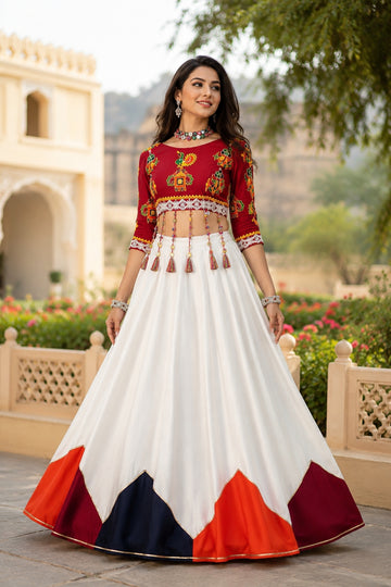 White Plain Kali Work Navratri Lehenga With Fancy Blouse
