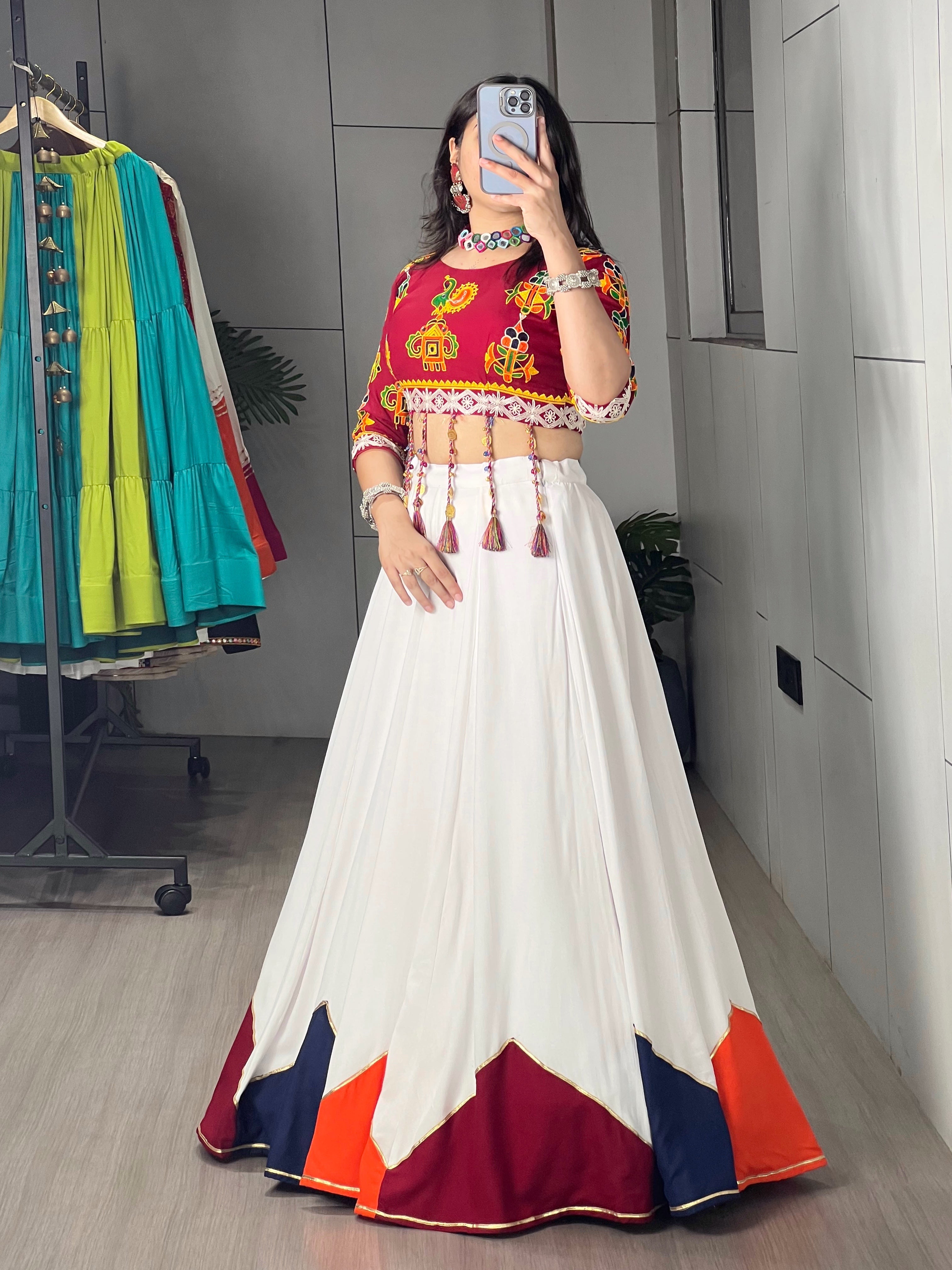 Navratri Lehenga Choli Set Plain With Multicolored Color Designe