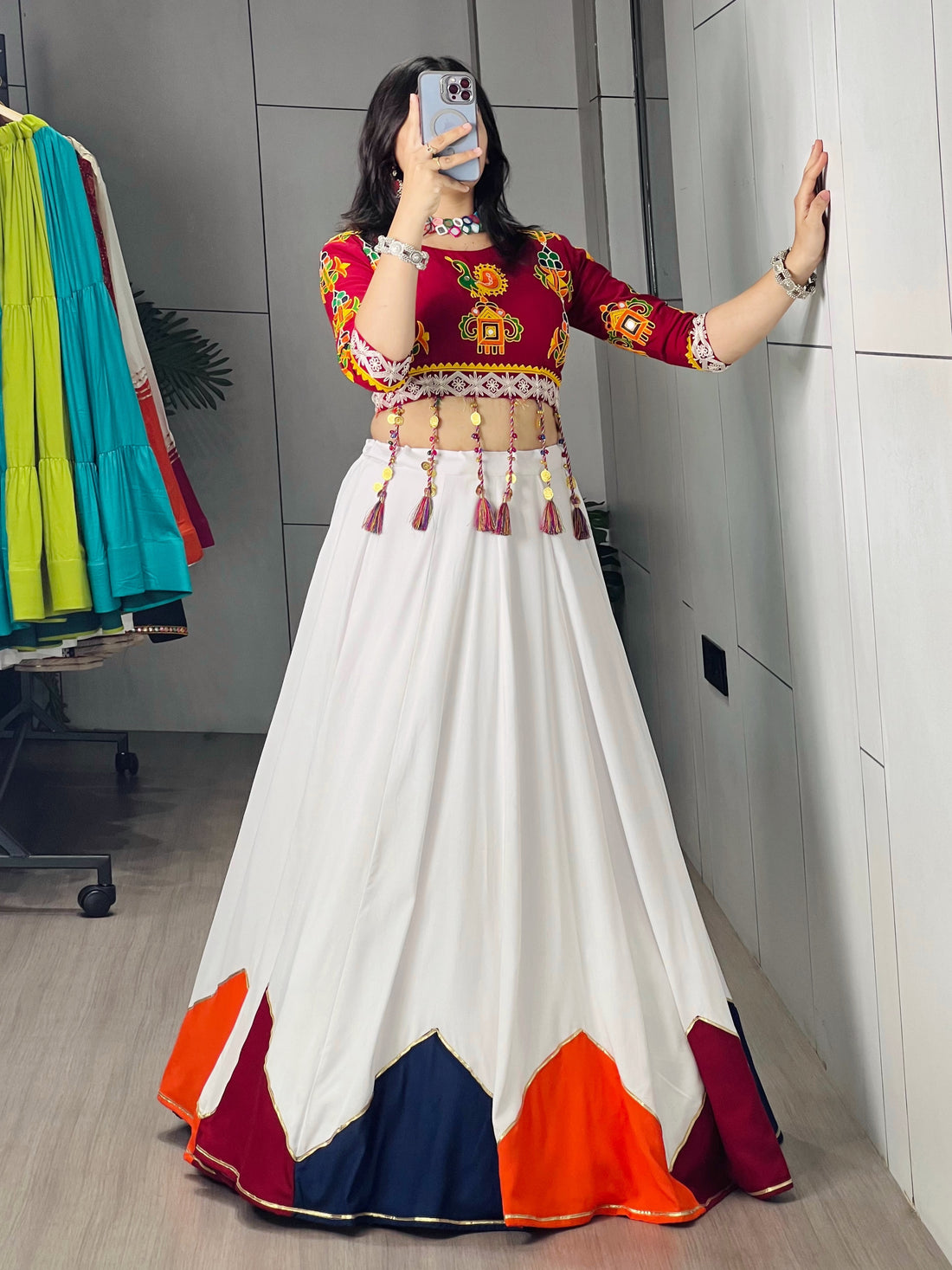 Navratri Lehenga Choli Set Plain With Multicolored Color Designe