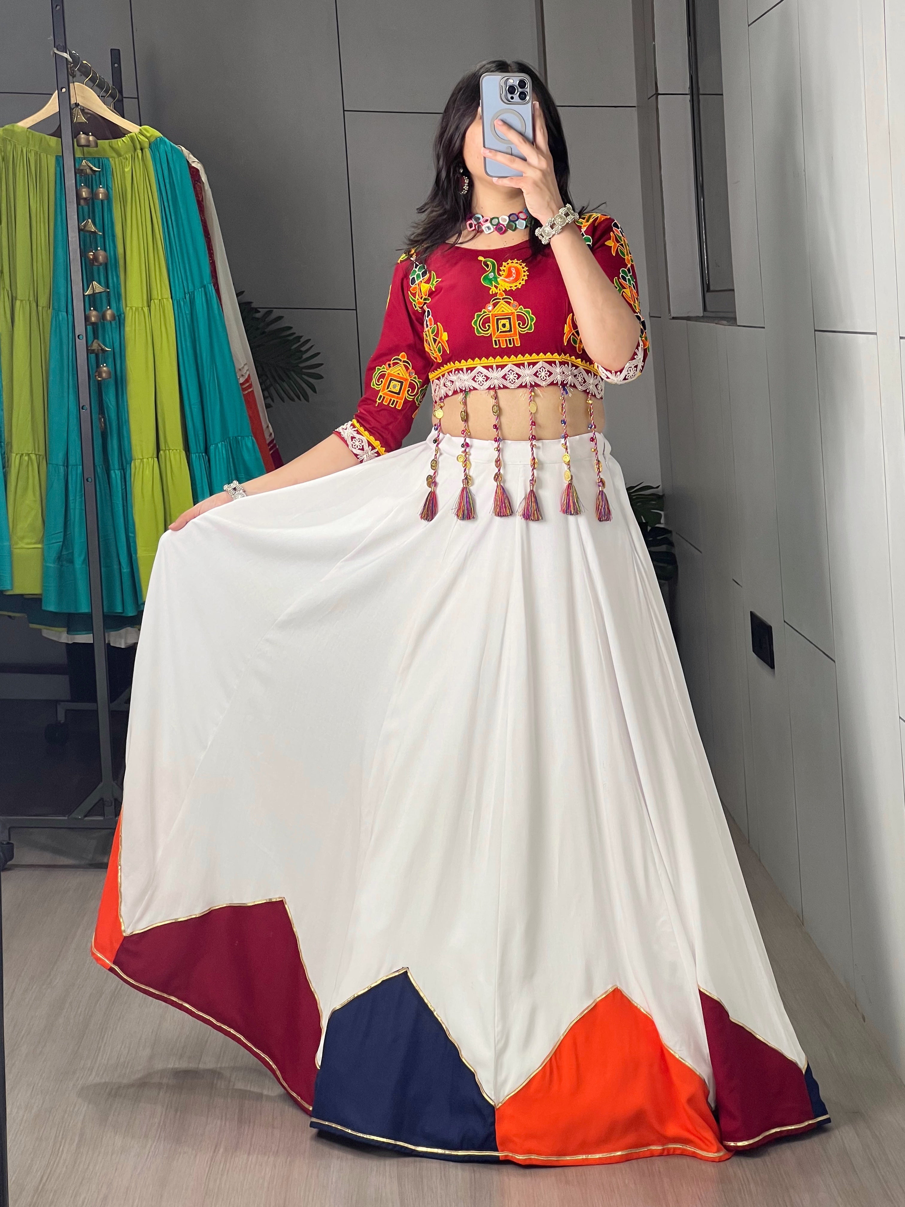 Navratri Lehenga Choli Set Plain With Multicolored Color Designe