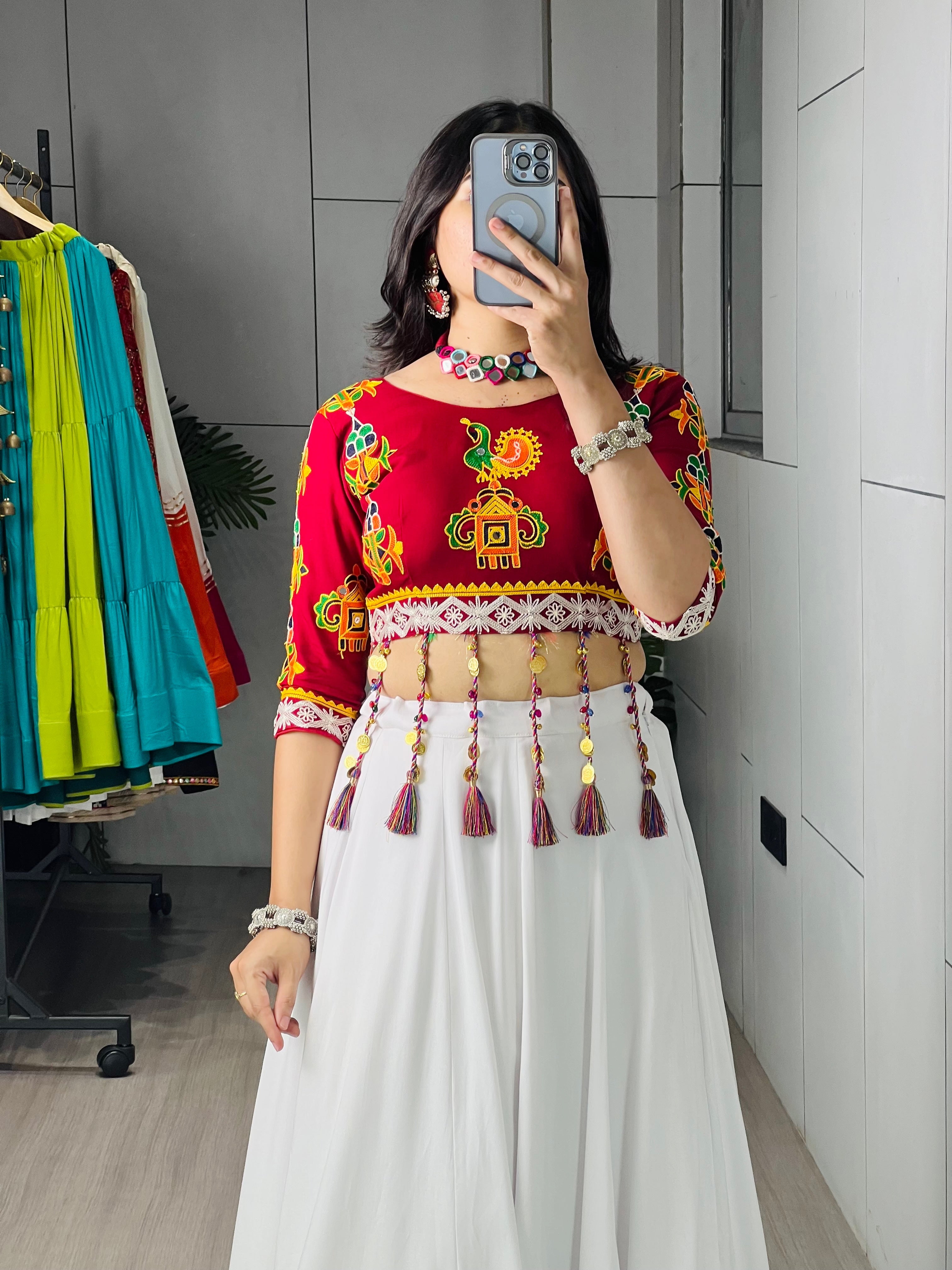 Navratri Lehenga Choli Set Plain With Multicolored Color Designe